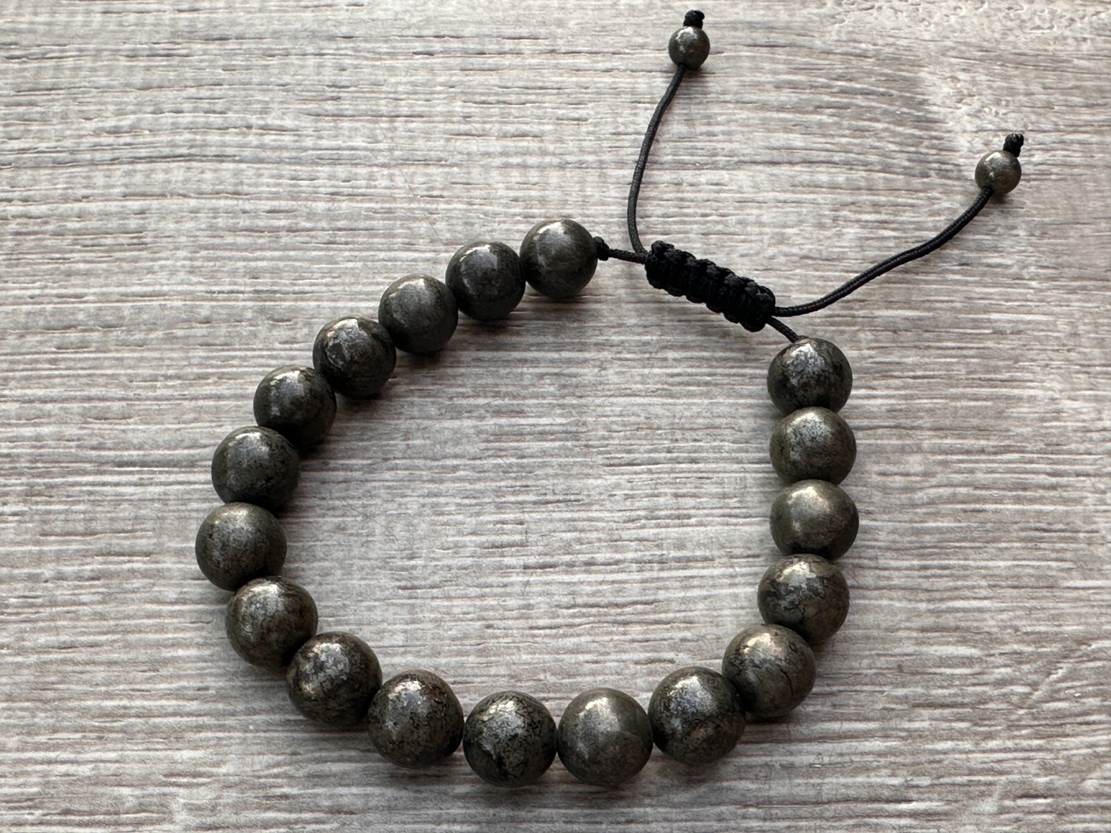 Grade A++ Pyrite Crystal Adjustable Bead Bracelet 10mm, Genuine Pyrite Bracelet