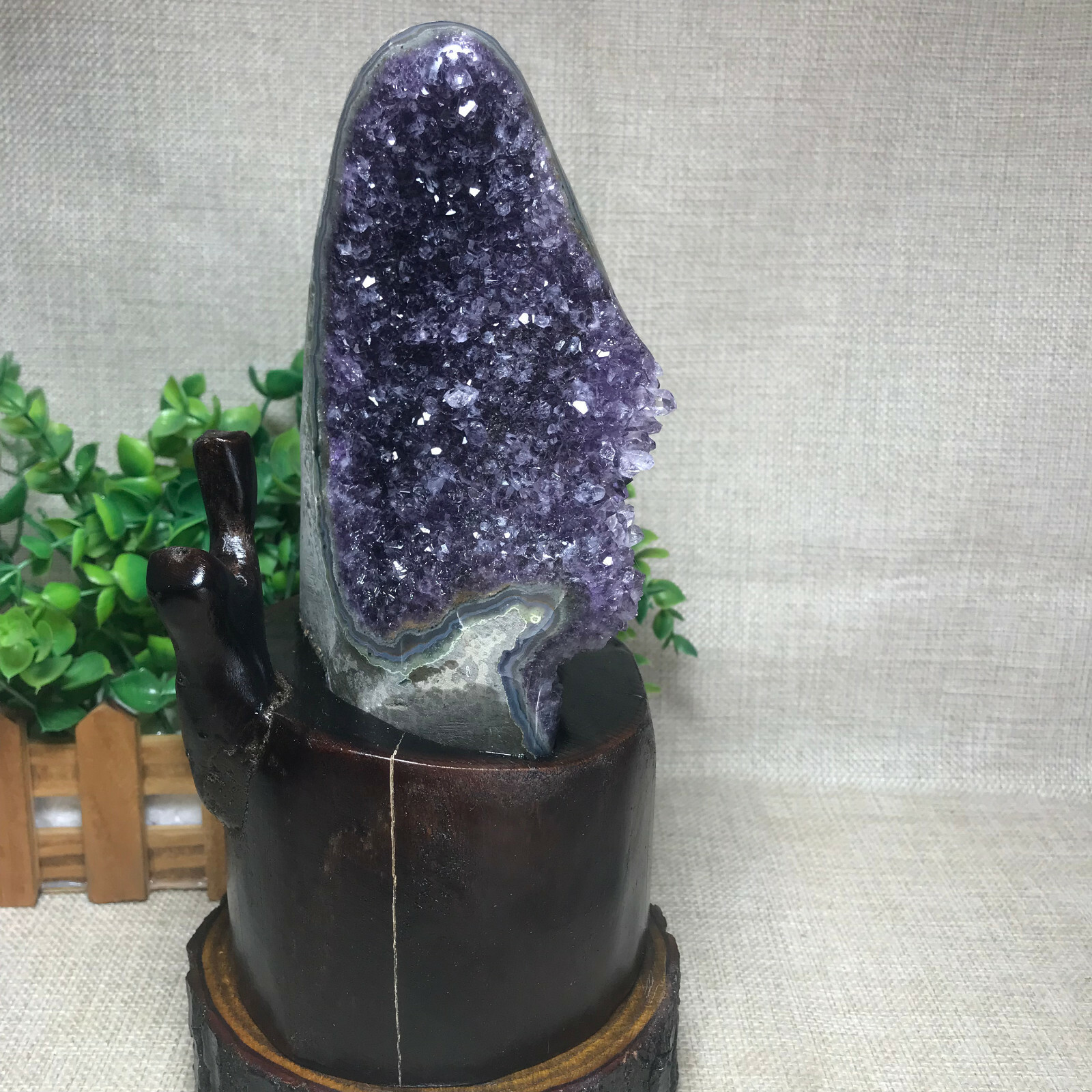 Natural Uruguay Deep Purple Crystal Quartz Amethyst Geode Clusters +Stand 1548g