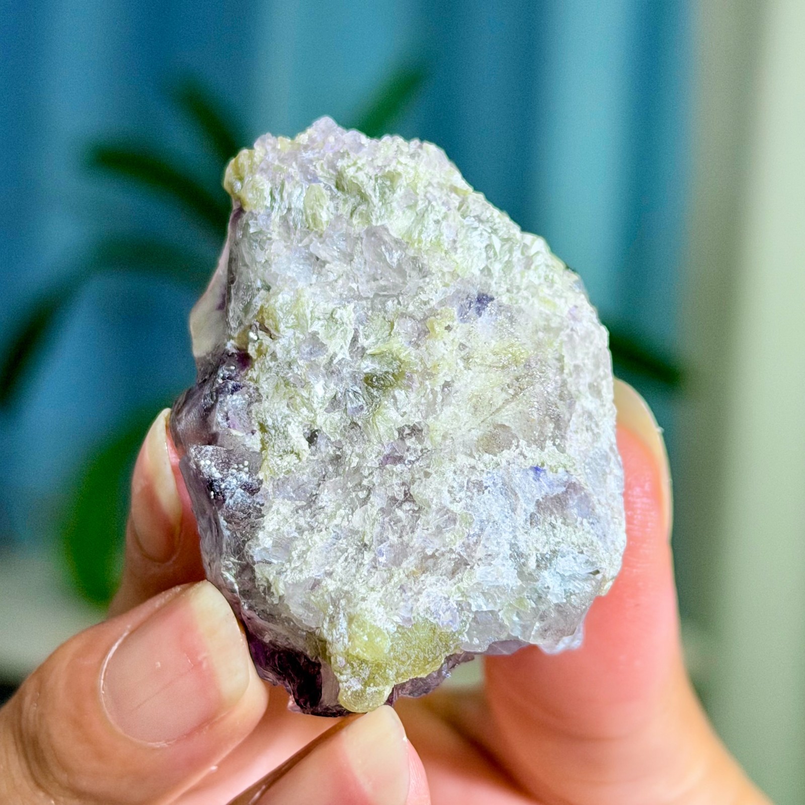 68G Rare Transparent Purple Cubic Fluorite with Calcite Crystal Mineral Sample