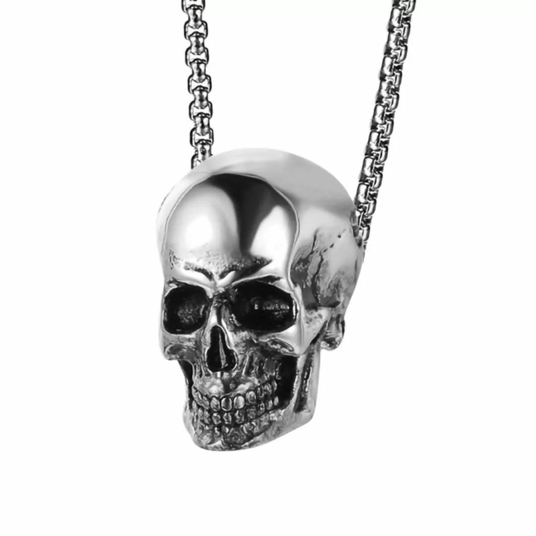 Gothic Mens Biker Skull Pendant Necklace Men Stainless Steel Chain Silver 1PC