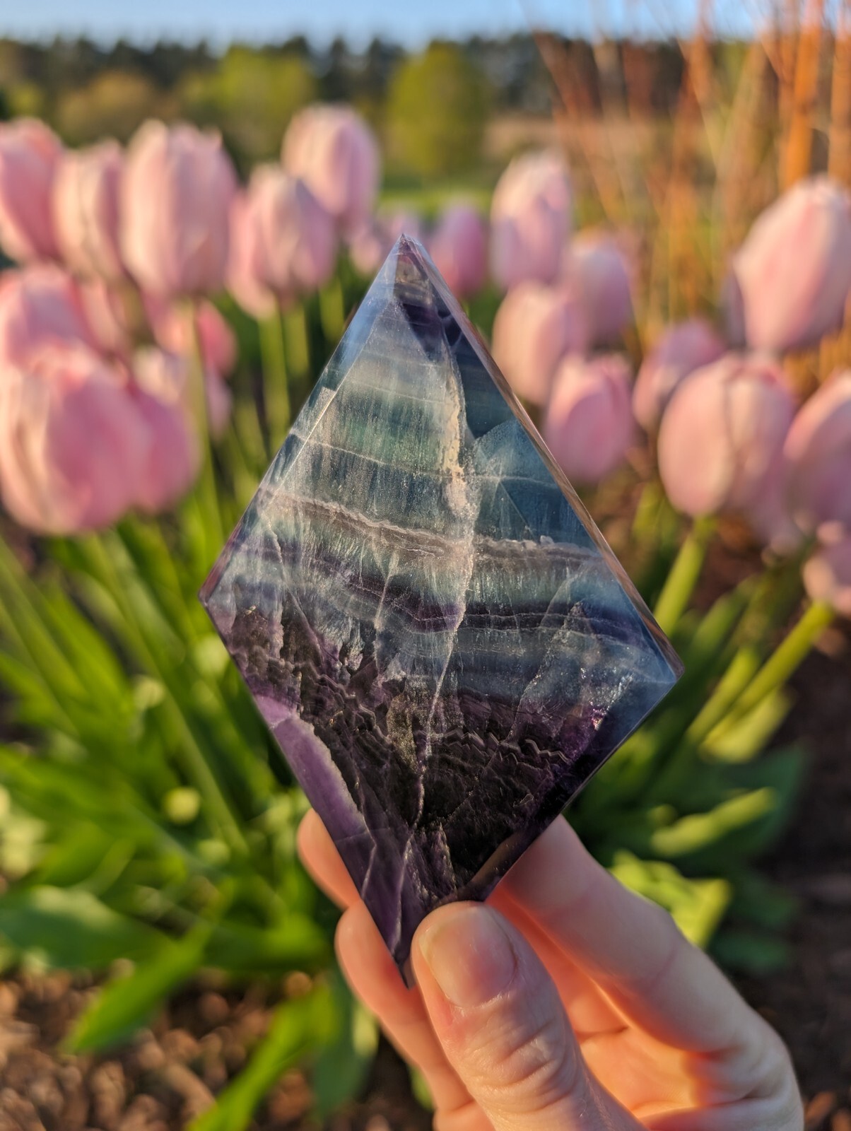 Rainbow Fluorite Carving Diamond Rhombus Crystal Gemstone Nice Mineral Reiki