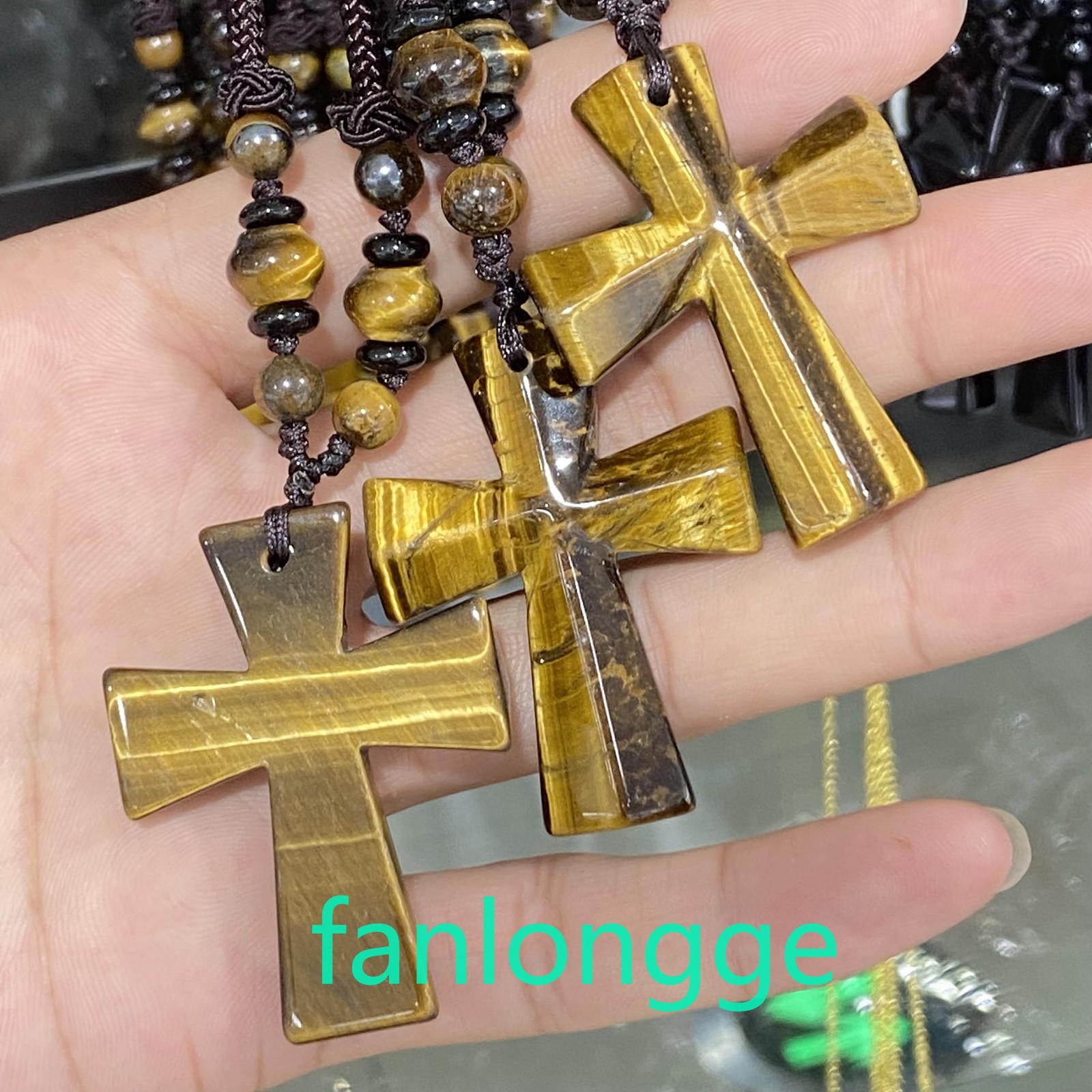 1.8″ Natural Tiger’s eye Cross Quartz Crystal Skull Carved Pendant Gift 1pc