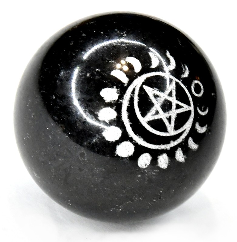 50mm Tourmaline Sphere Ball with Pentagram Moon Phases (Each Varies Naturally)