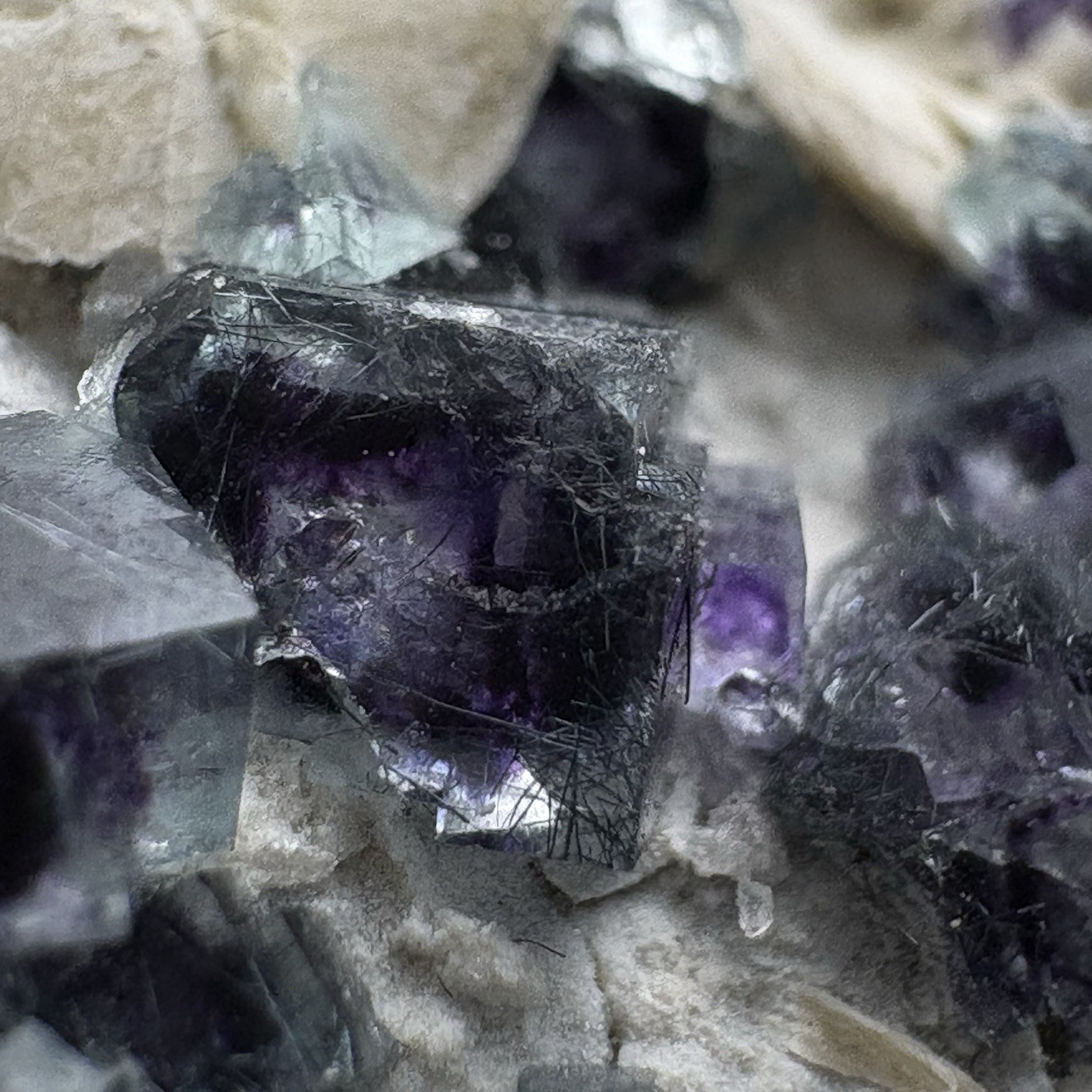 Natural Phantom Fluorite w/ Rutile & Quartz Cluster Raw Specimen Inner Mongolia