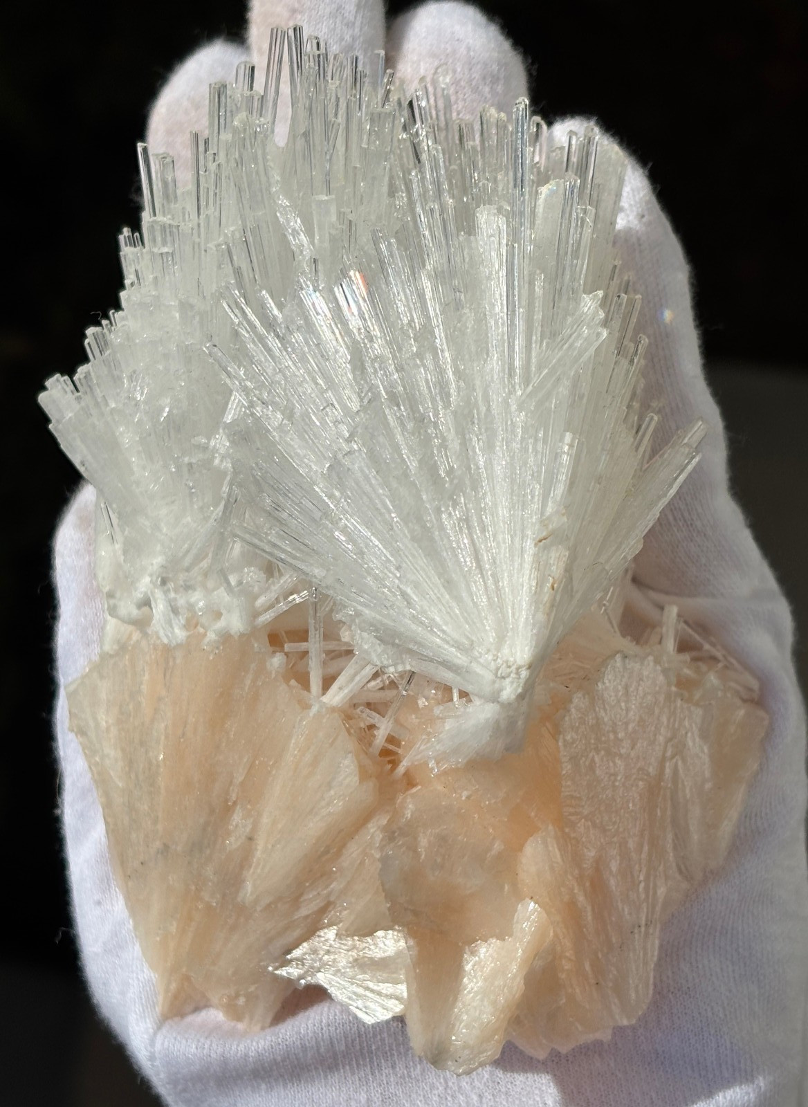 USA SALE 262g 4.3″ x 3.3″ LARGE SCOLECITE STILBITE SPECIMEN Fan/Blades/Spray