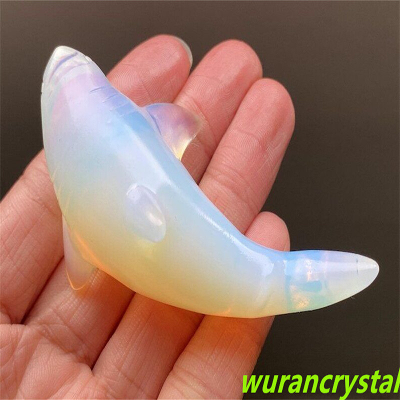 3.2″ Opalite Carved Shark，Crystal Shark Carved，Crystal Healing Shark Decor Reiki