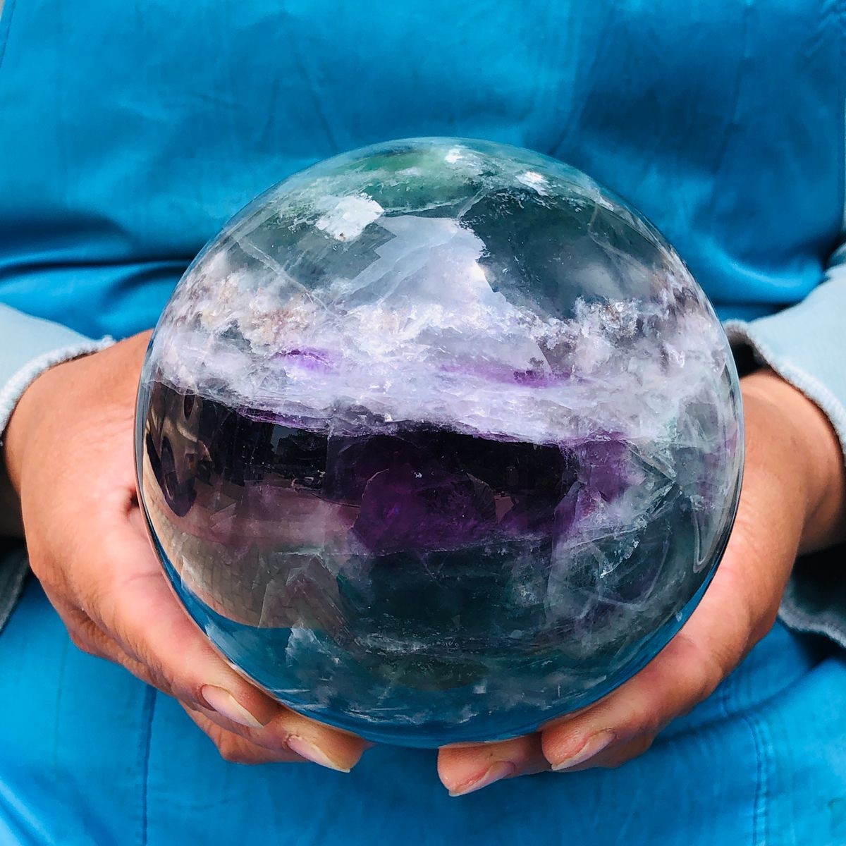 5.34LB Large Natural Fluorite Sphere Quartz Crystal Ball Energy Healing Stone