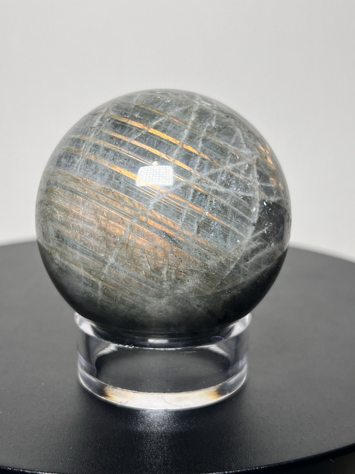Labradorite 2 Piece Set w/Flash – Freeform & Sphere (63mm) w/holder