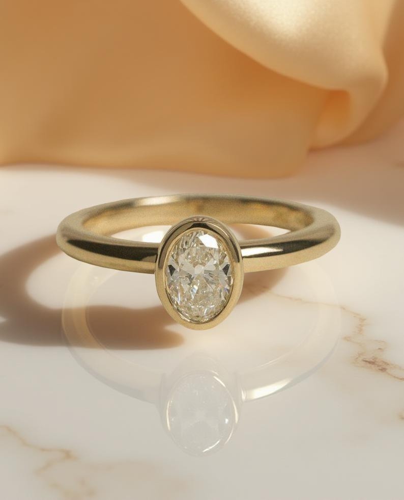 2 Ct Oval Cut Bezel Moissanite Ring 925 Sterling Silver Engagement Ring