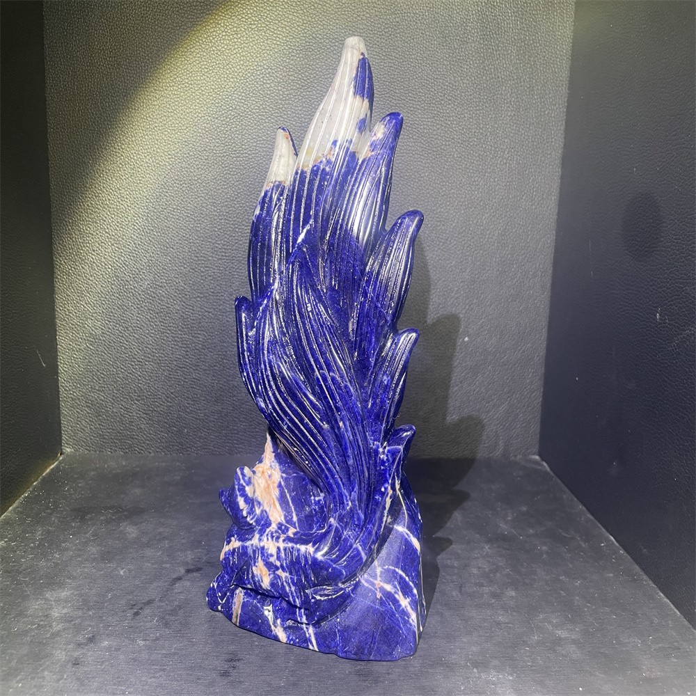2.2LB 222mm”Sodelite Nine-tailed Fox Crystal Quartz Carving Gift