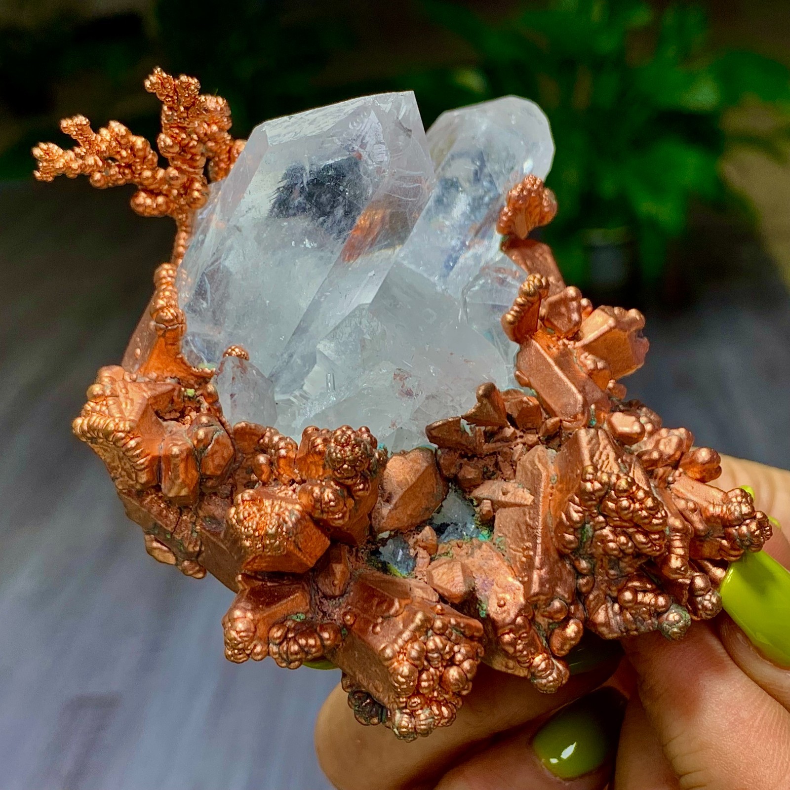279G Rare iridescent Native Copper with white quartz crystal mineral-symbiosis