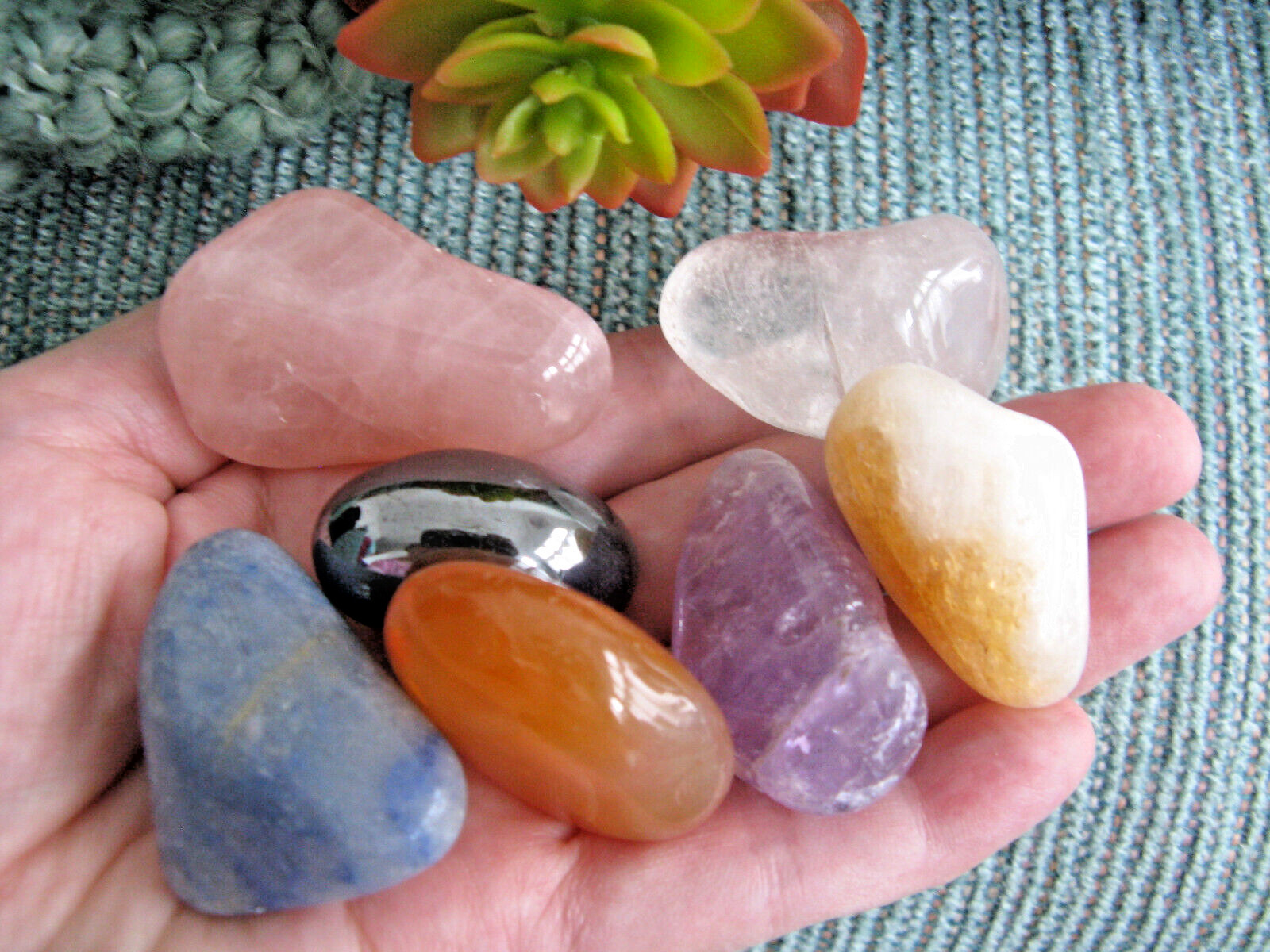 NEW XL CHAKRA NATURAL CRYSTAL HEALING GEMSTONE SET W/7 & BAG