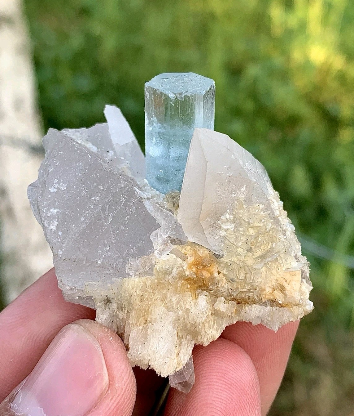 205CTs Natural Beautiful Aquamarine With Quartz Crystal On Albite Specimen