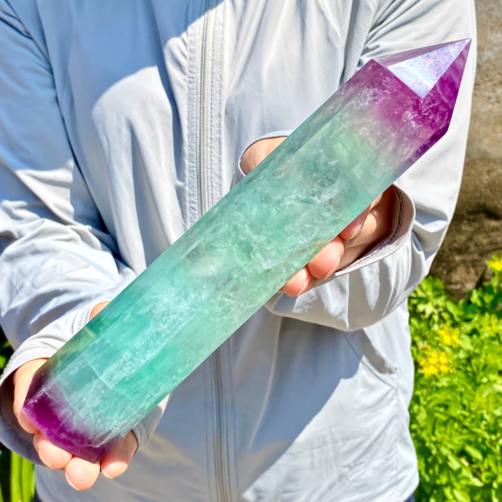 2.13LB Natural Fluorite Crystal Column Magic Wand Obelisk Point Earth Healing