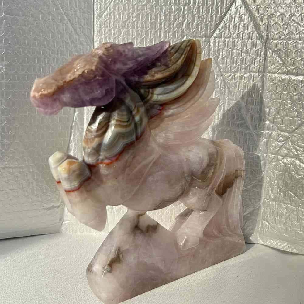 3.76LB Natural agate amethyst Quartz Skull Carved Horse Crystal reiki decor gift