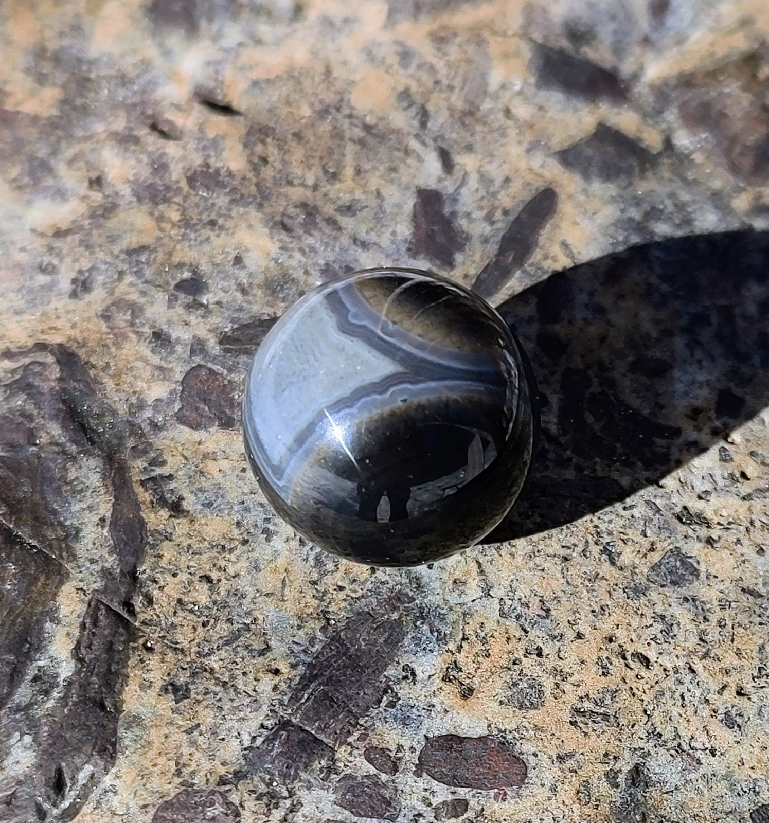 Agate Marble Sphere, Black /White 20mm Madagascar Crystal Agate Marble