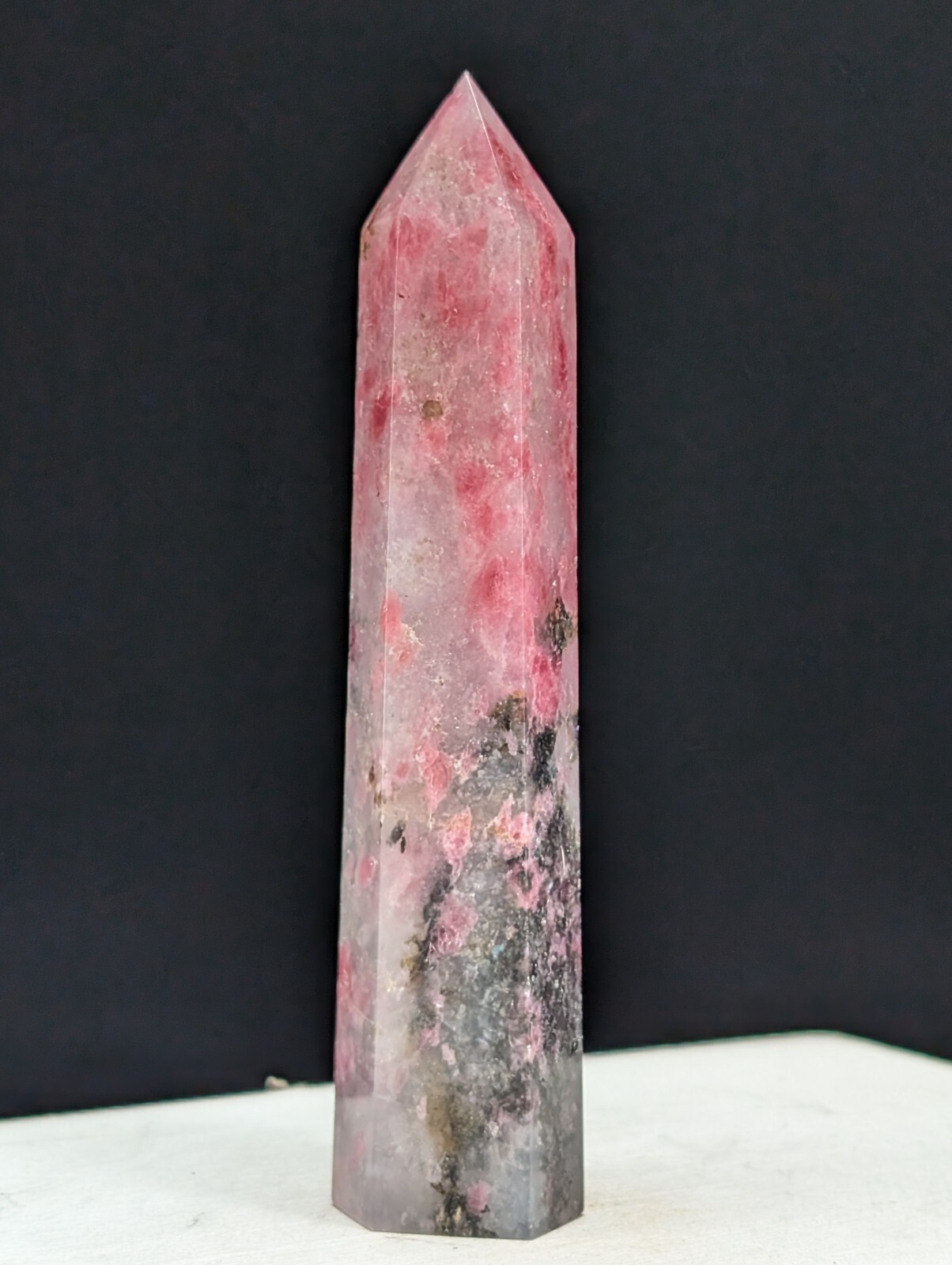 Rhodonite Tower Pink Crystal Gemstone Point Chakra Mineral Wand