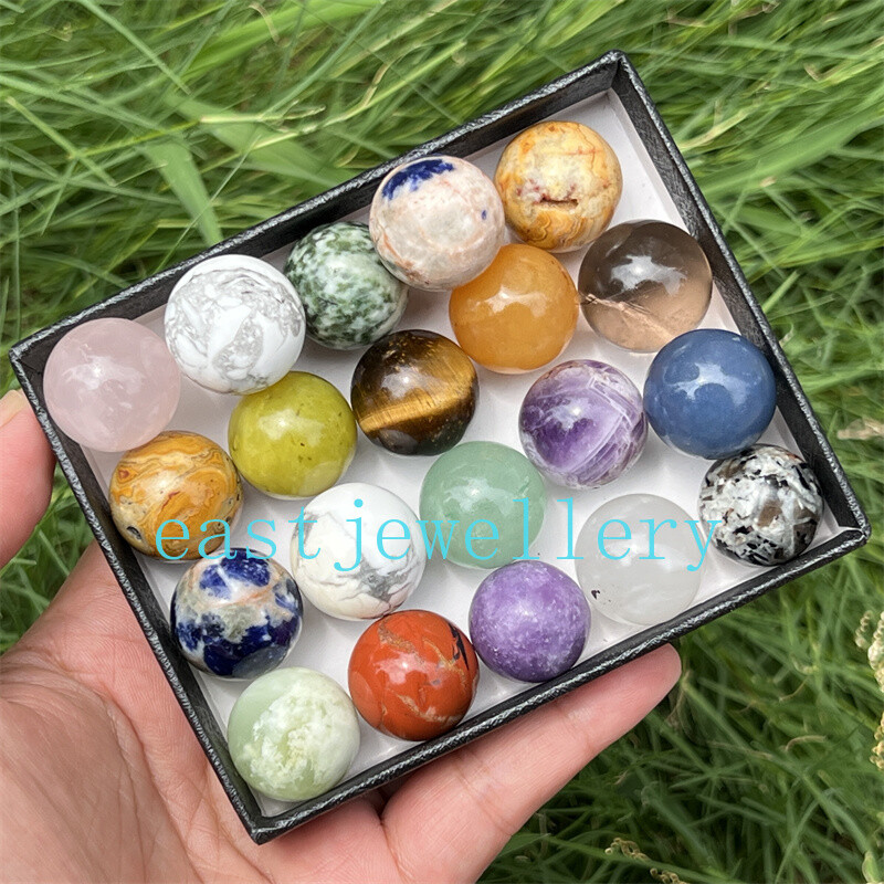 10pcs Natural Mixed Sphere Quartz Crystal Carved Ball Reiki Healing Gem 18mm+