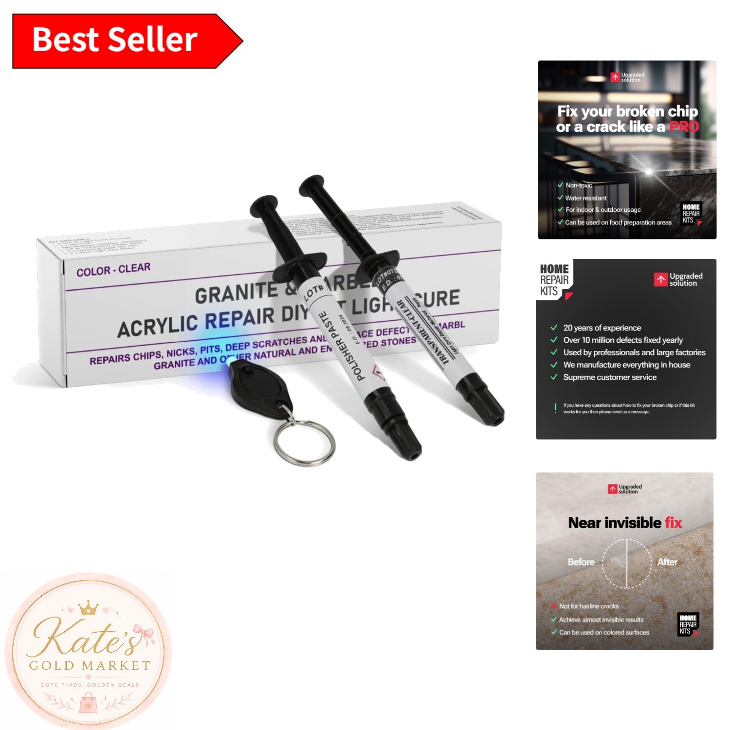 All-in-One Repair Kit for Granite, Marble & Ceramic – Clear Finish