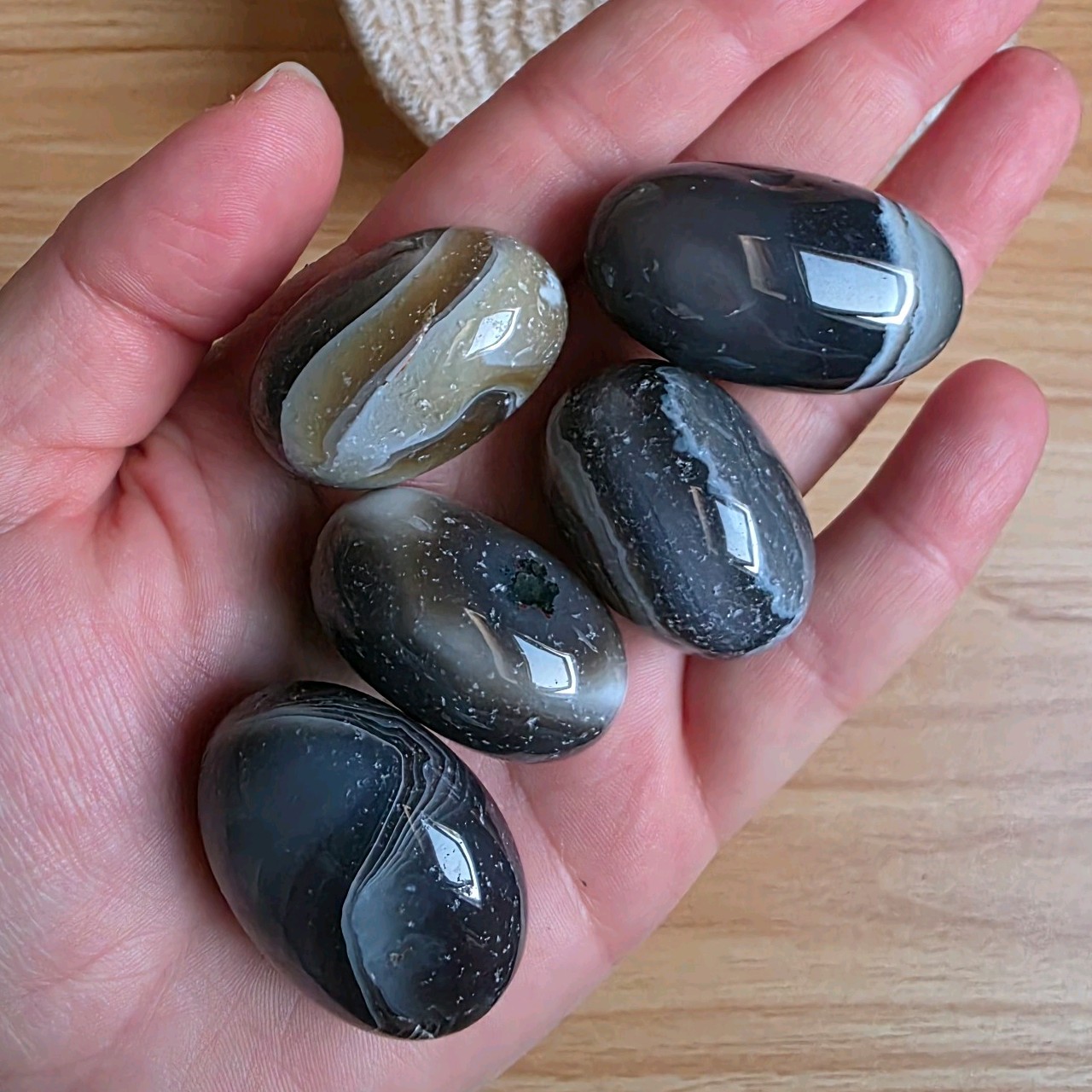 9 Botswana Agate Tumbles, Banded Crystal Tumblestones