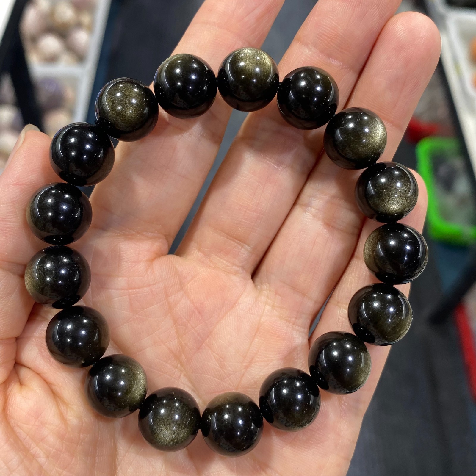 1Pcs Golden obsidian bracelets 12mm