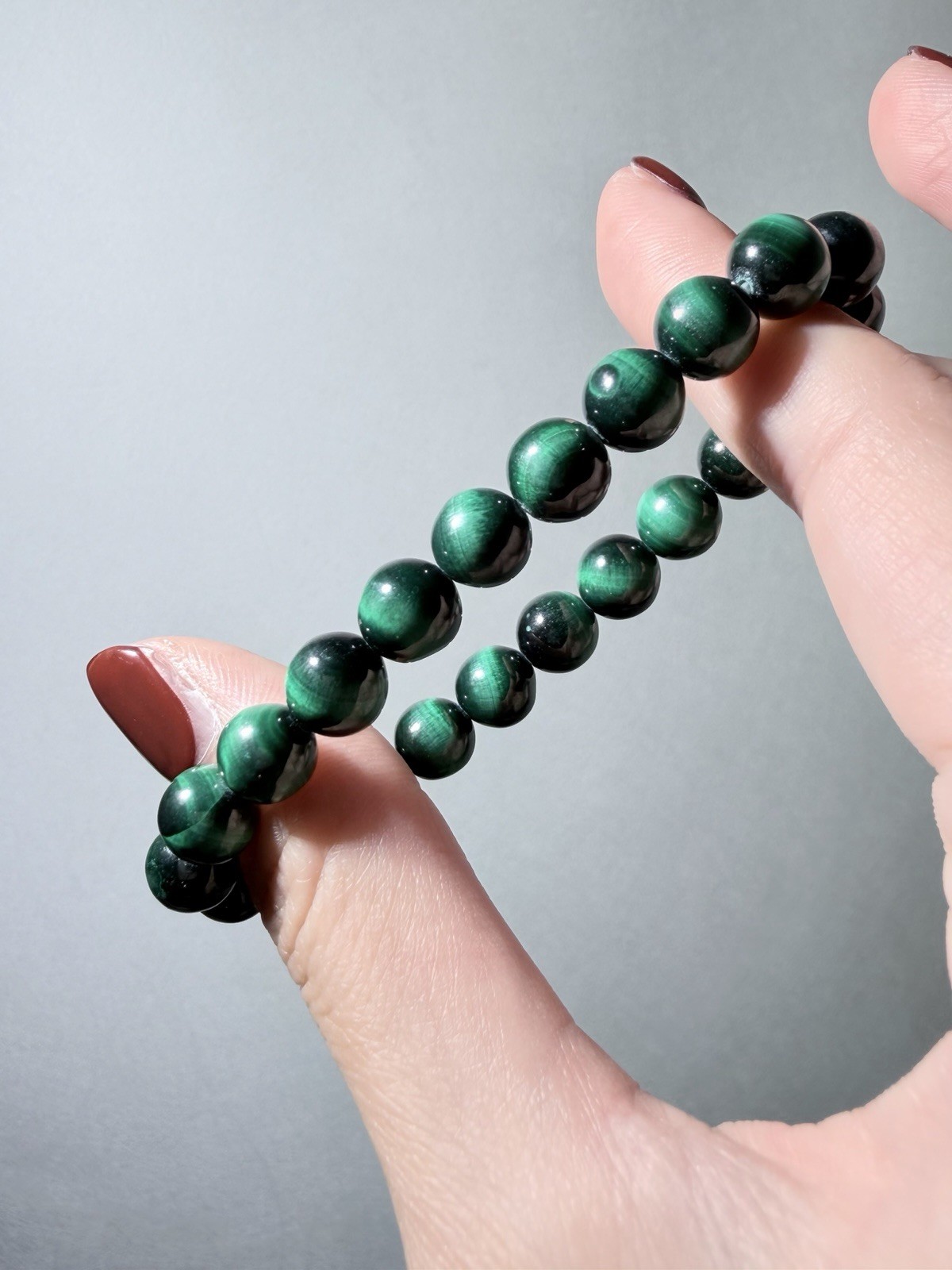 Natural Green Cat Eye Chatoyant Malachite Bracelet 8mm 6.1″