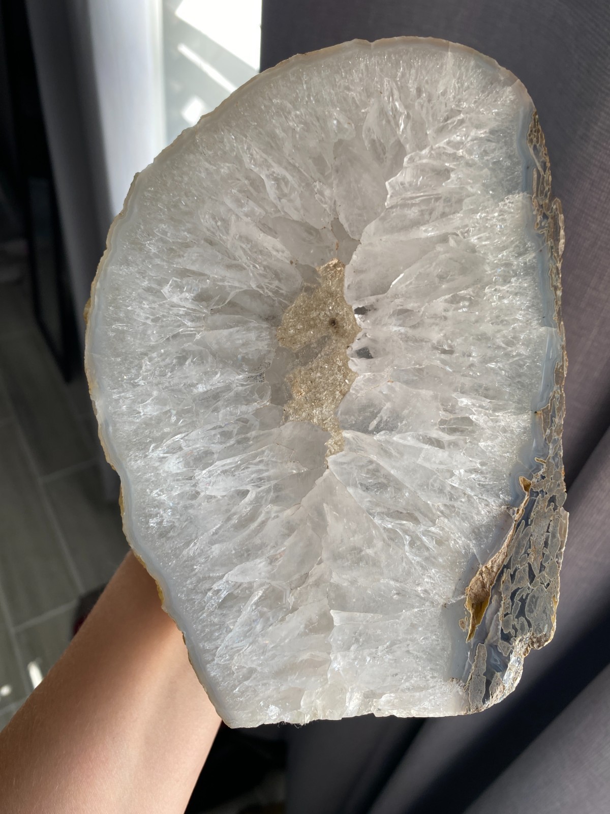 Natural Quartz Geode Lamp with cord, One of a Kind, Cut and Polished Face