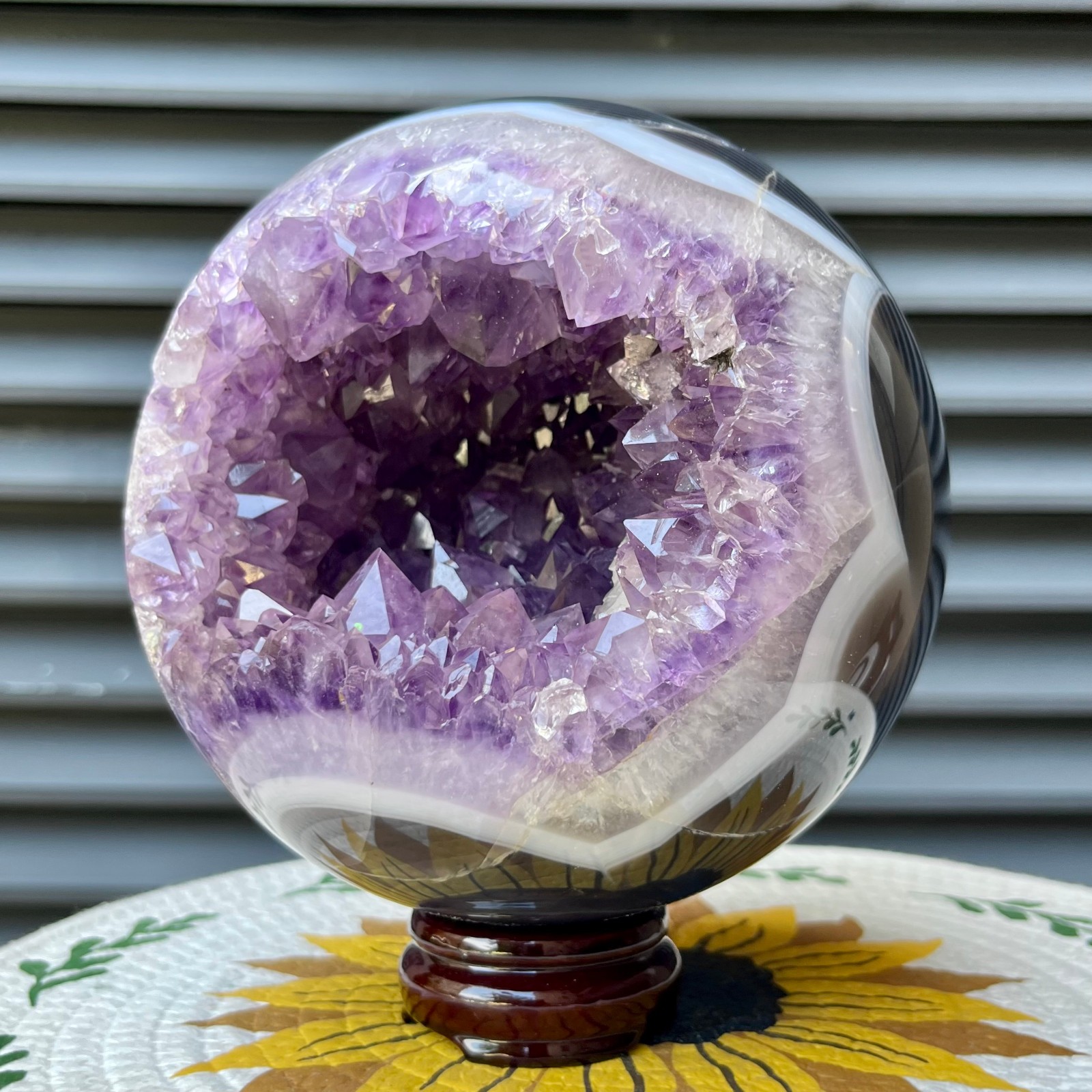 9.9 lb Natural Amethyst Geode Sphere Crystal Druzy Ball Gift Display Decor