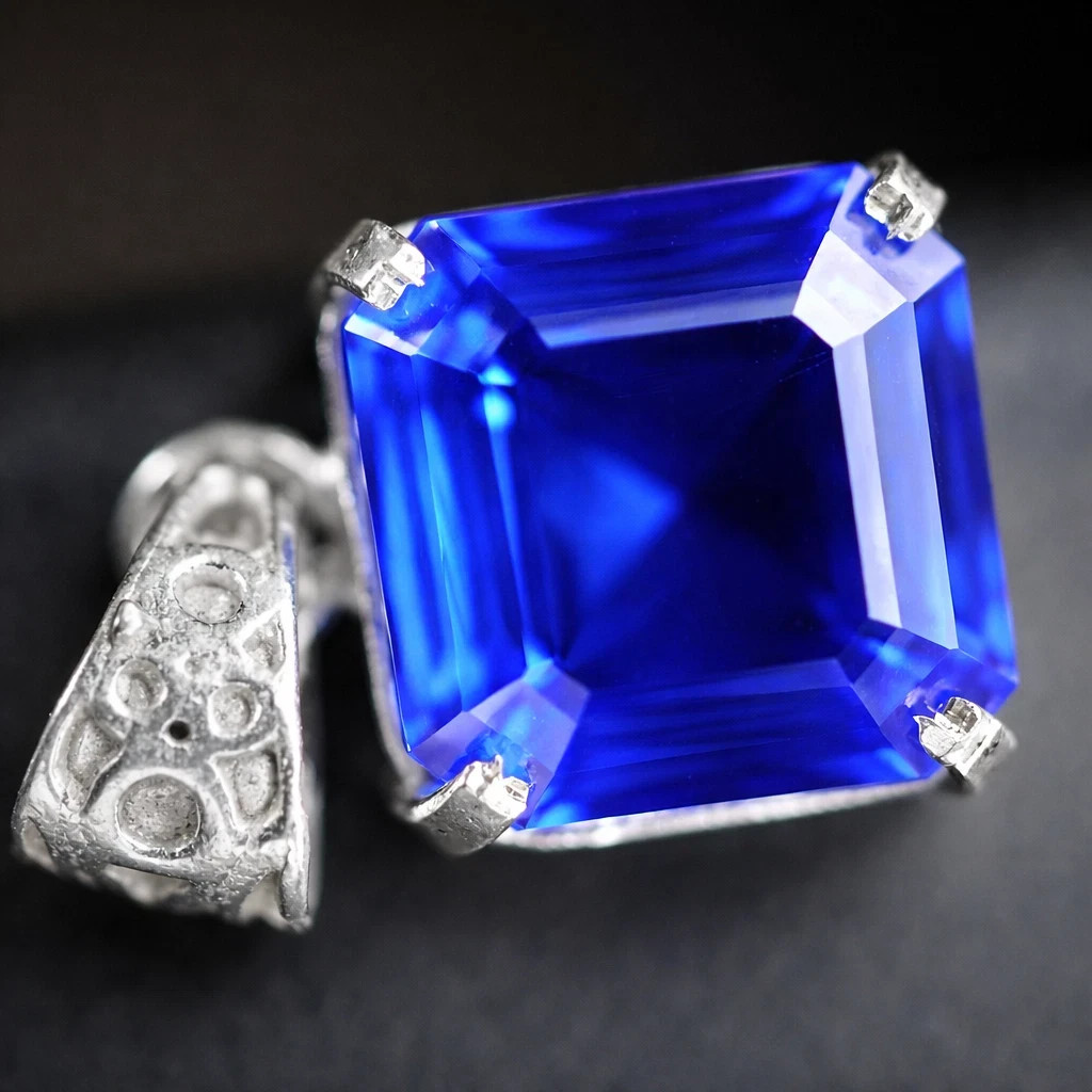 23 Ct Natural Emerald Shape Blue Sapphire 925 Silver Pendant IGL Loose Gems 6LHJ