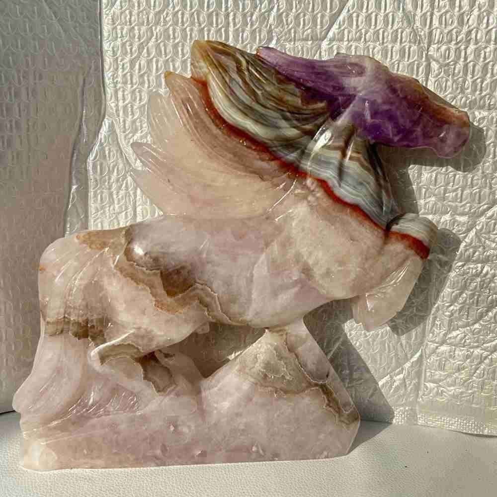 3.76LB Natural agate amethyst Quartz Skull Carved Horse Crystal reiki decor gift
