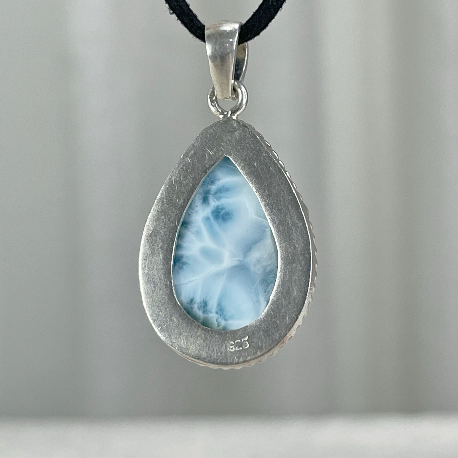 12g Larimar Ocean Drop Pendant, Handcrafted Sterling Silver Dominican Jewelry,