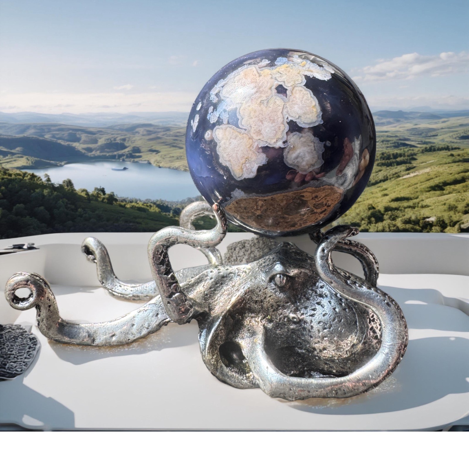 Hand Carved Natural Stone Globe Sphere – Our World in Miniature, Free Ship Gift