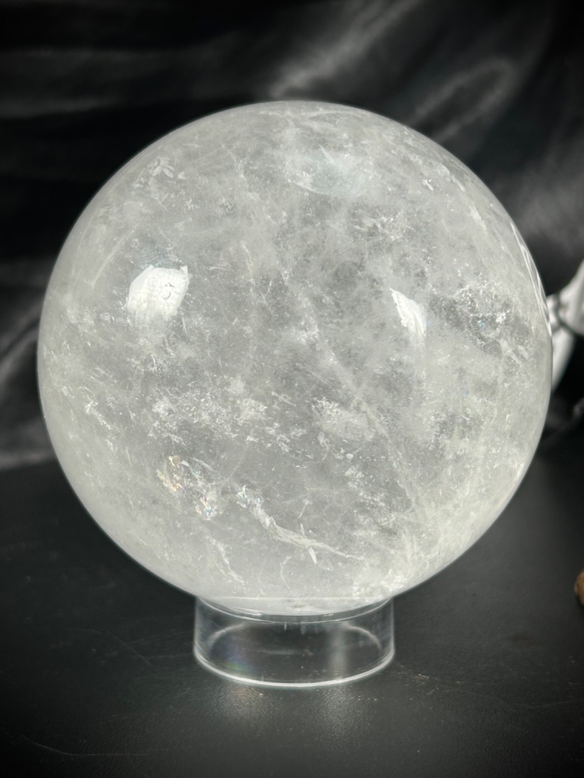 3.1″ Clear Quartz Sphere With Both Lighted Wood And Clear Acrylic Stands 1lb 8oz
