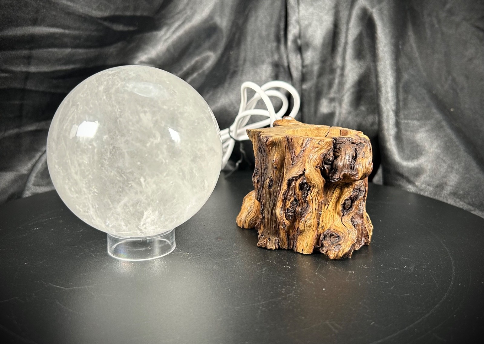 3.1″ Clear Quartz Sphere With Both Lighted Wood And Clear Acrylic Stands 1lb 8oz