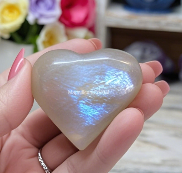 Moonstone Heart Palm Stone Healing Crystal Worry Stone Spiritual Home Decor Gift