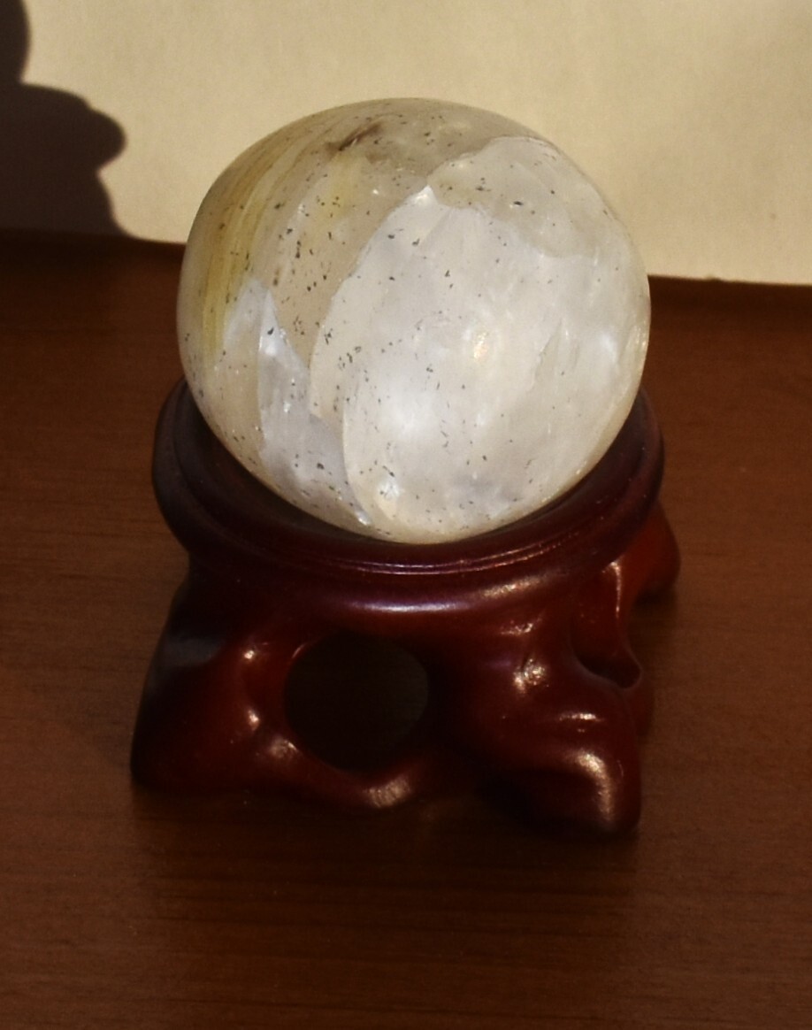Natural Quartz Sphere White Crystal Ball Healing on Wood Stand North Carolina