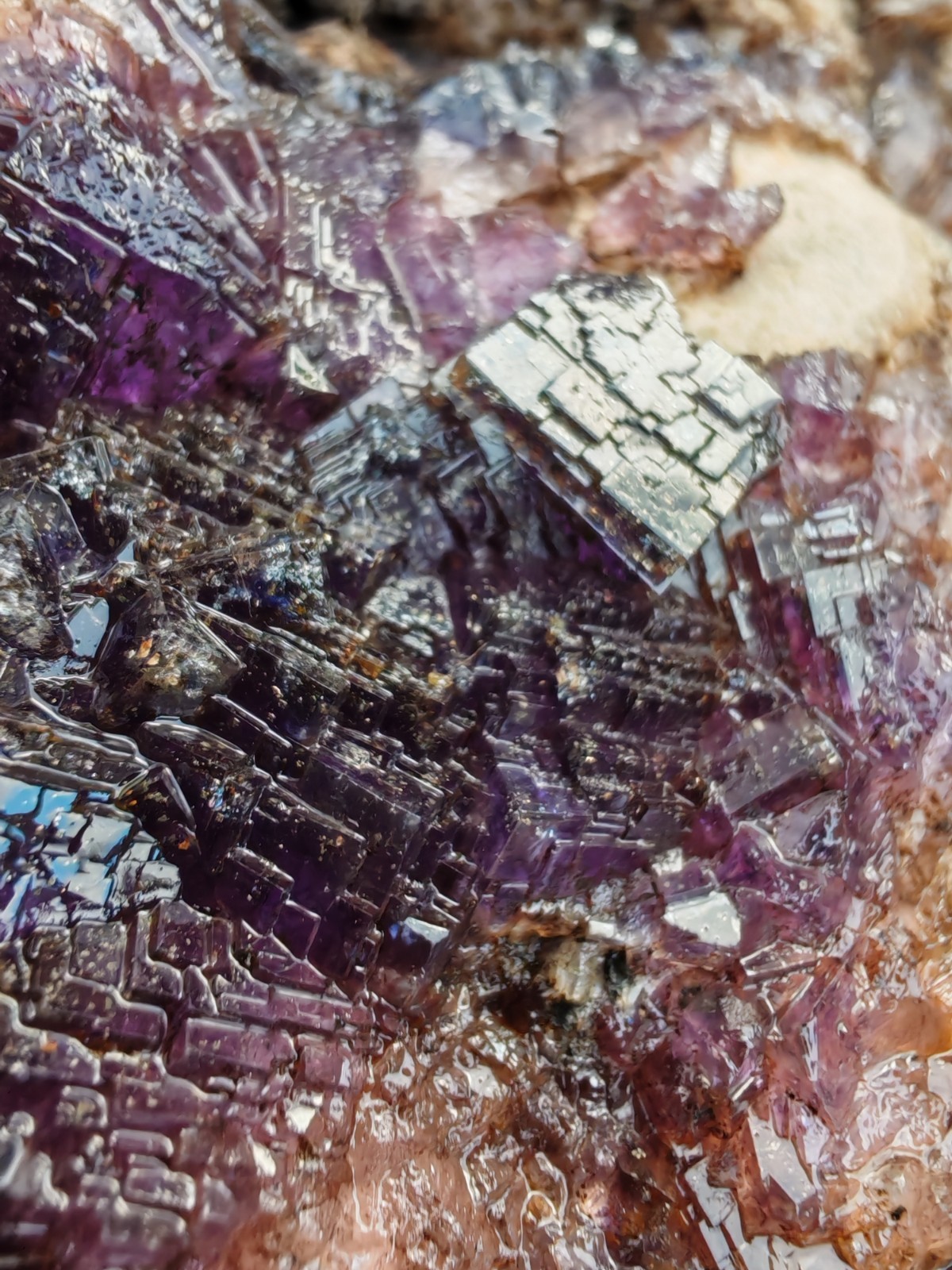 Blue John Fluorite Large Raw Crystal Cluster On Fossil Matrix