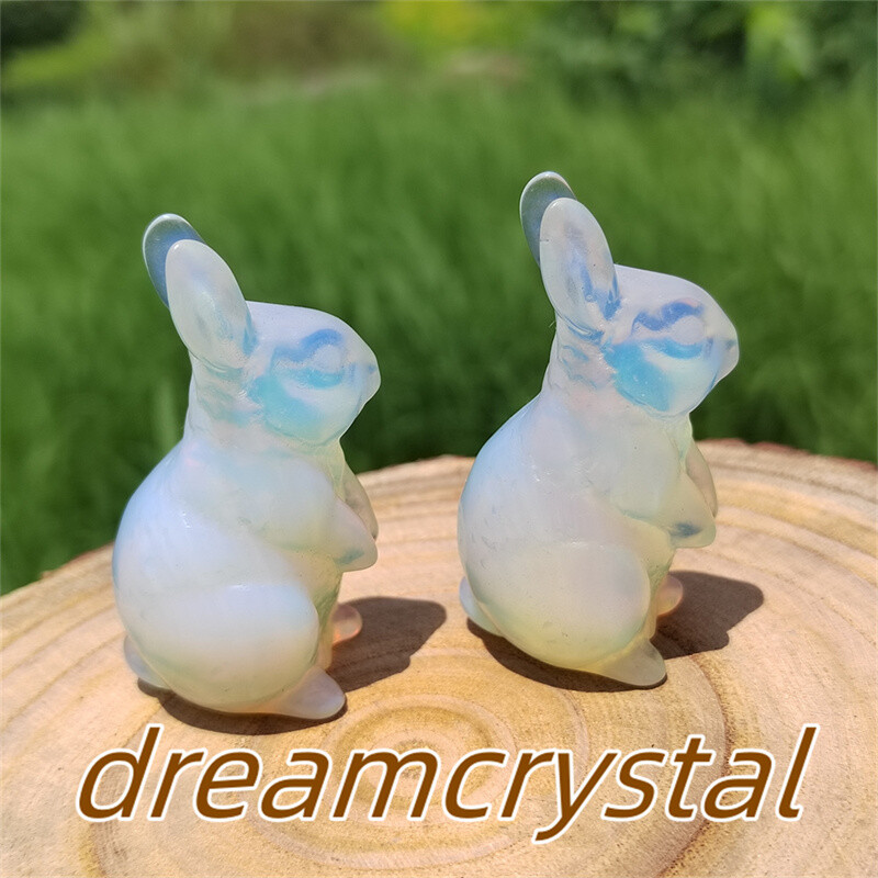 2″+ Opalite Rabbit Hand Carved Quartz Crystal Skull Reiki Sculpture Gift 1pc