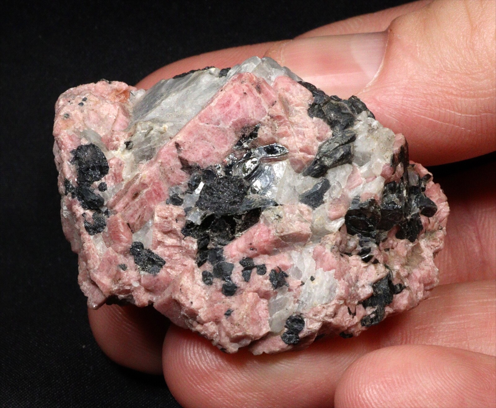 5 cm Rhodonite with Franklinite and Calcite from Franklin, New Jersey