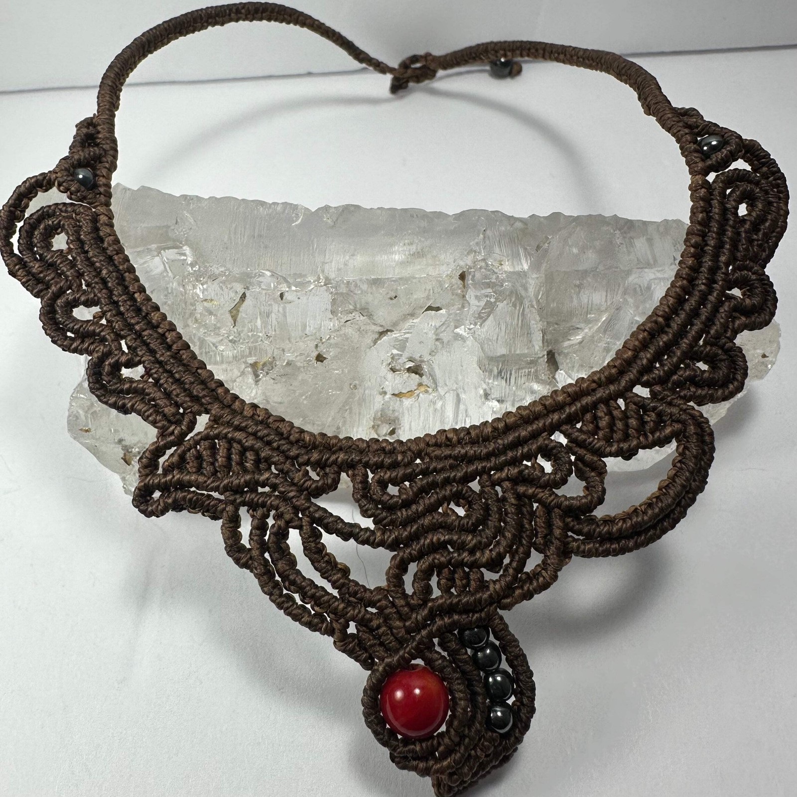 Handmade Macrame Choker with Coral Bead