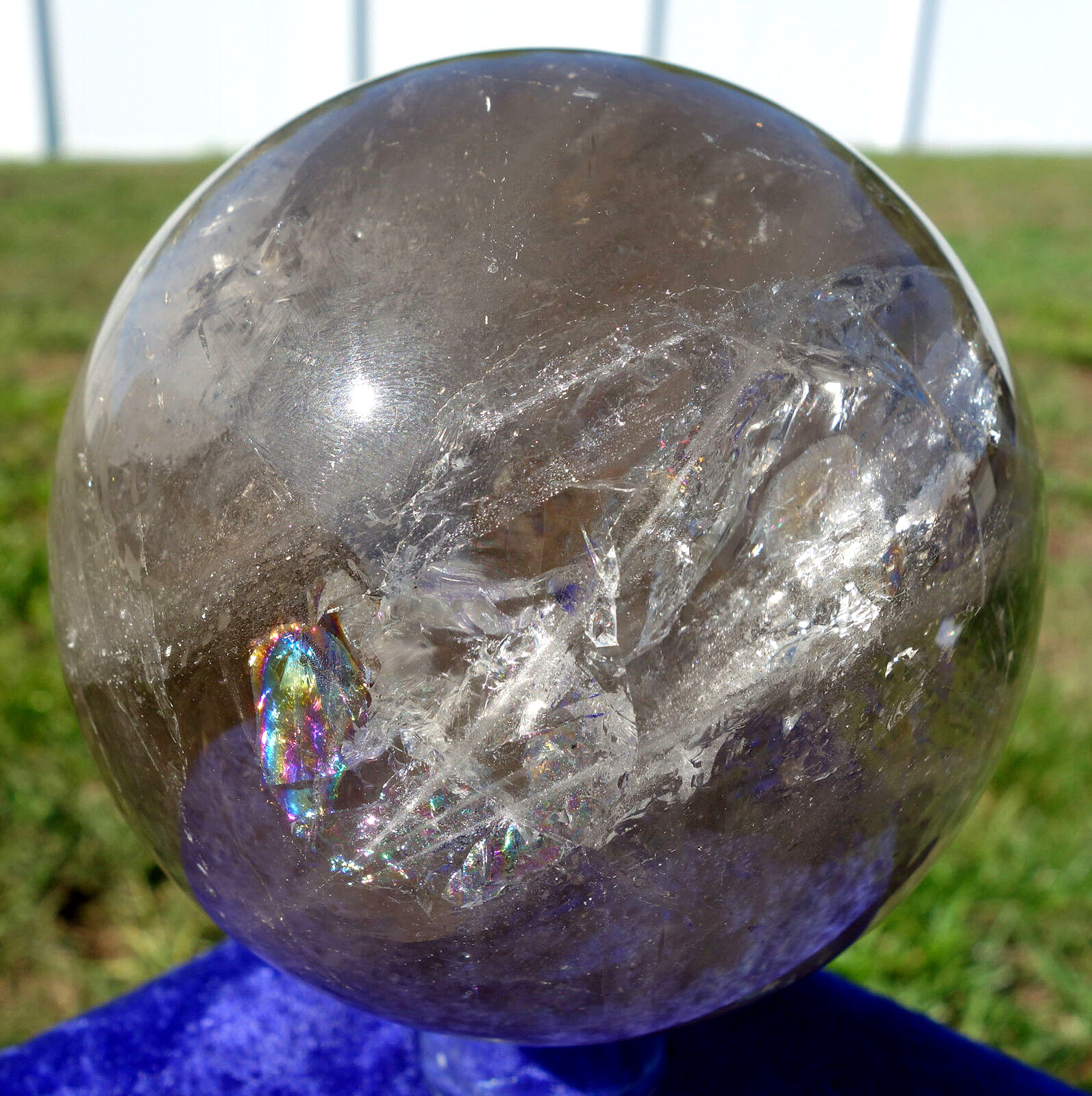 Large 4 Inch SMOKY QUARTZ Crystal Sphere Ball with RAINBOWS from Brazil