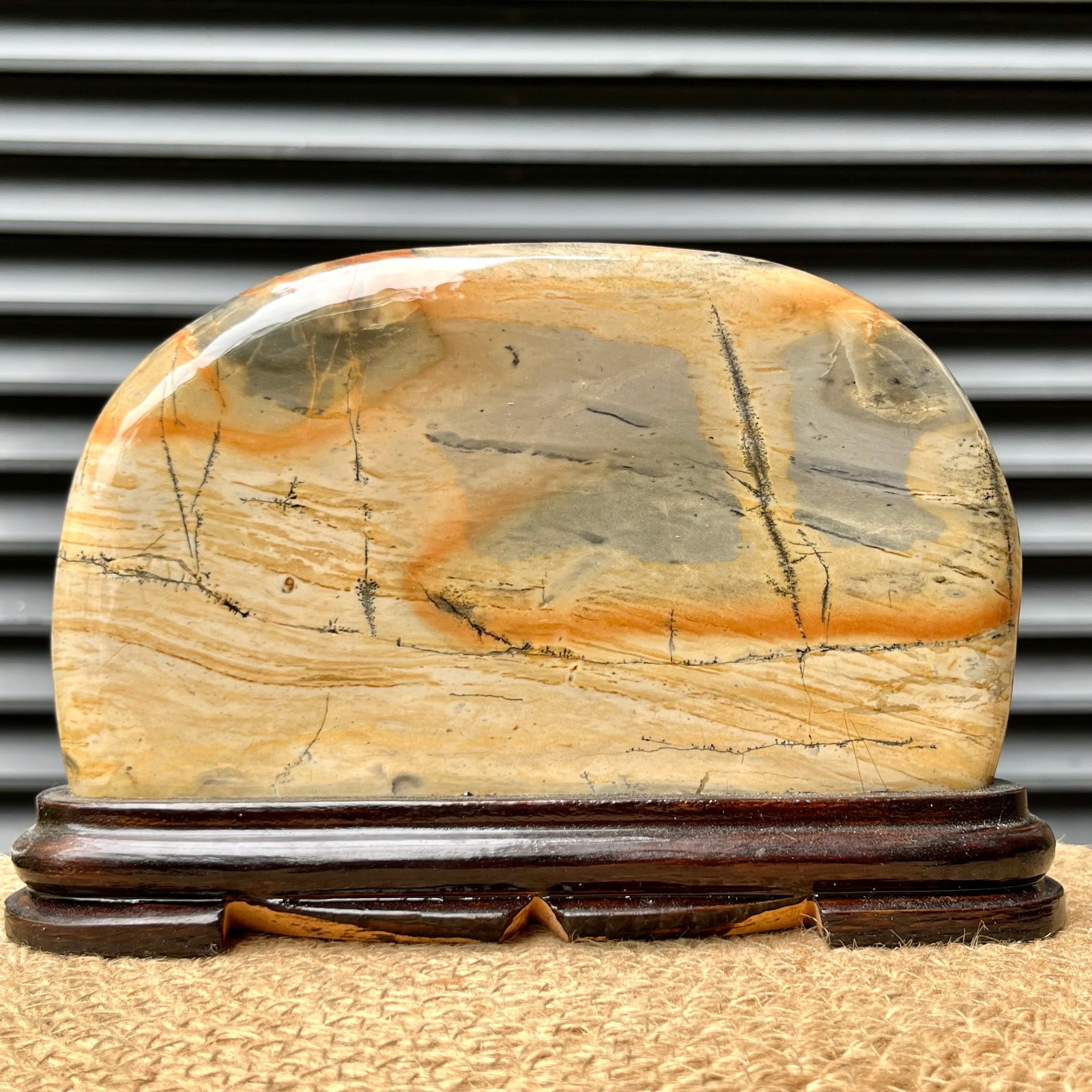 3 lb Landscape Stone Art Anniversary Gift Display w/ Wood Decor