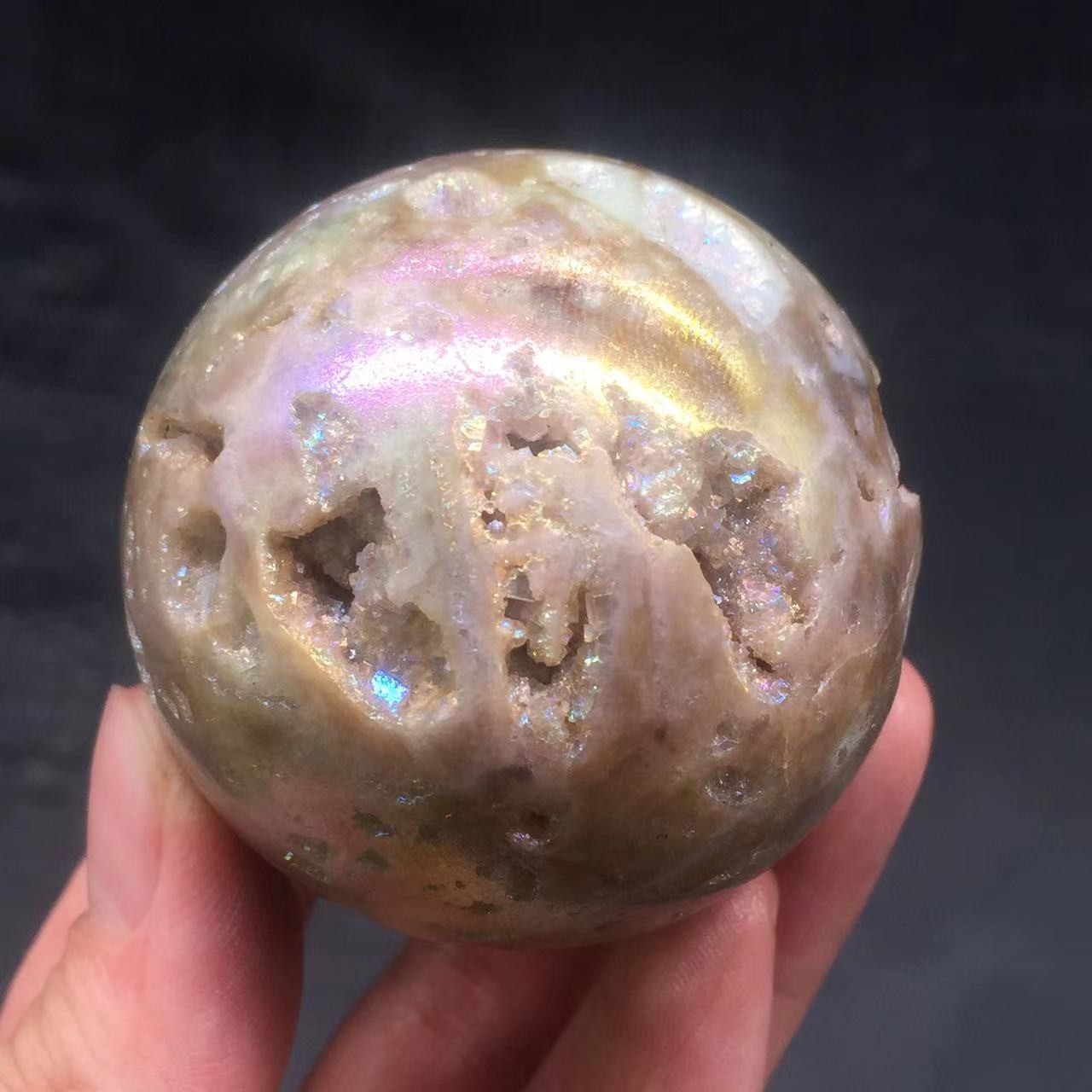 Angel Aura Natural Sphalerite Crystal Geode Druzy Ball Healing Decorate 54mm