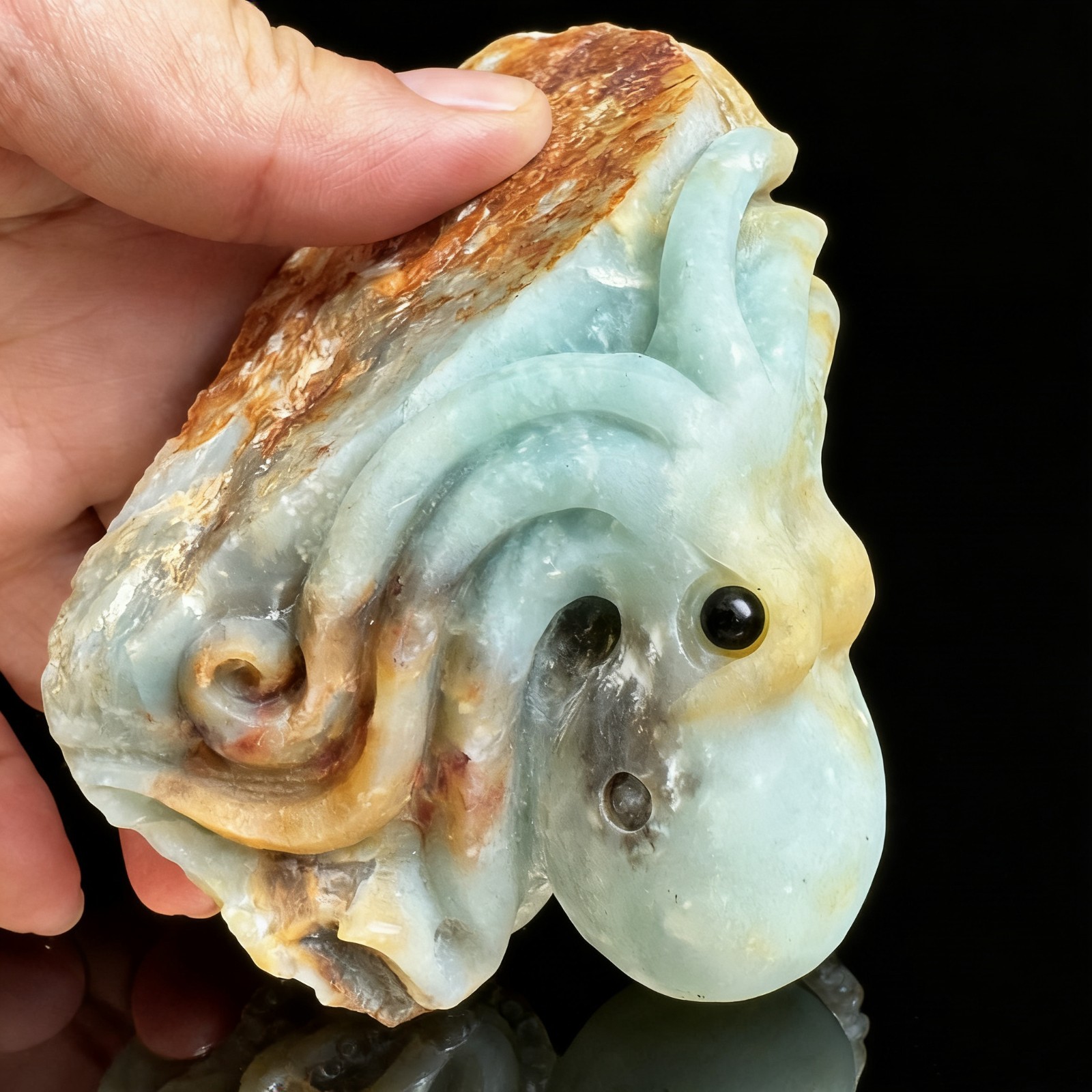Artisan Carved Amazonite Octopus with Natural Color Variations for Collectors