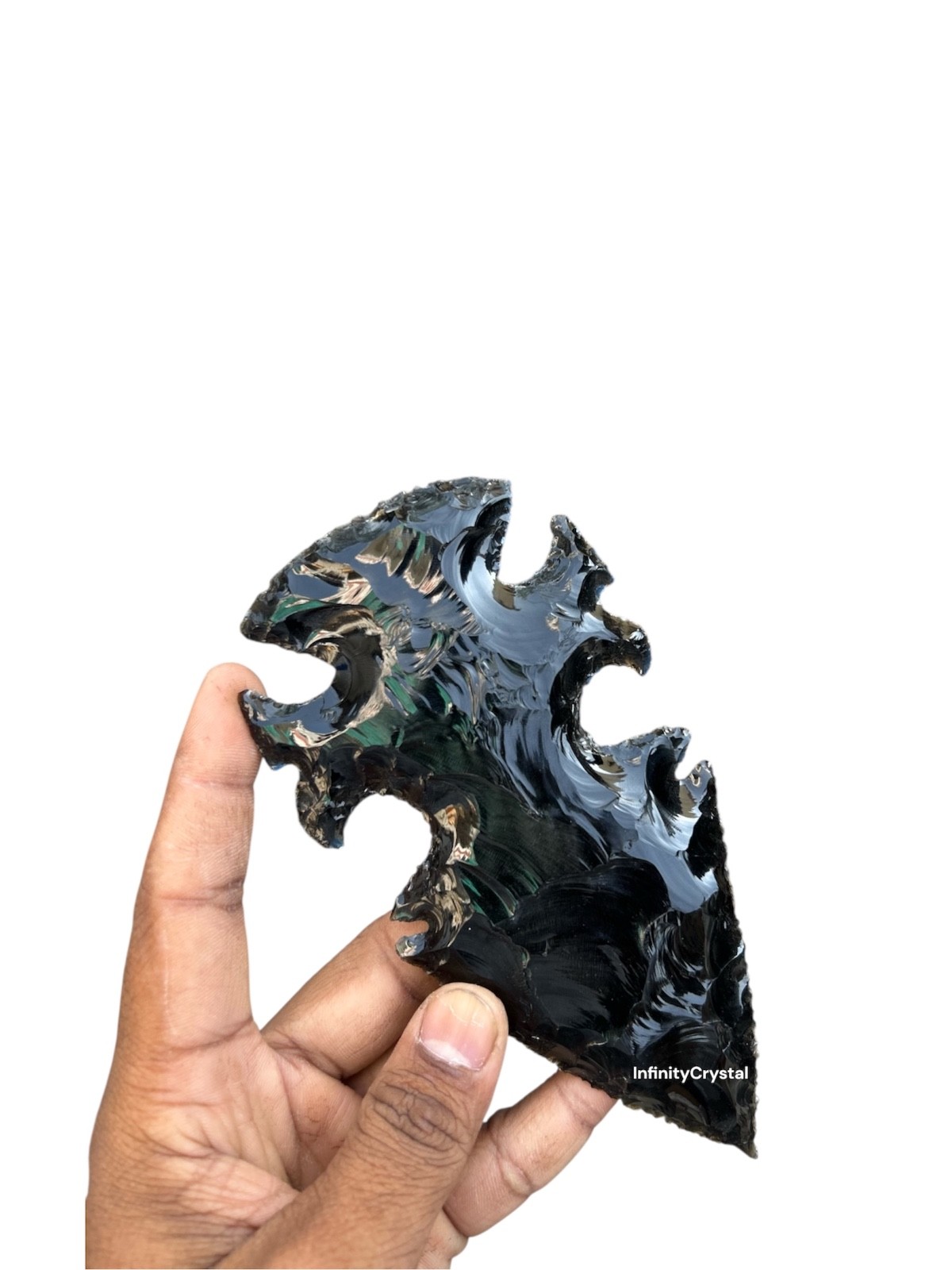6” Hand Knapped Black Obsidian Arrowhead – Artisan Crystal Spearhead Gothic Gift