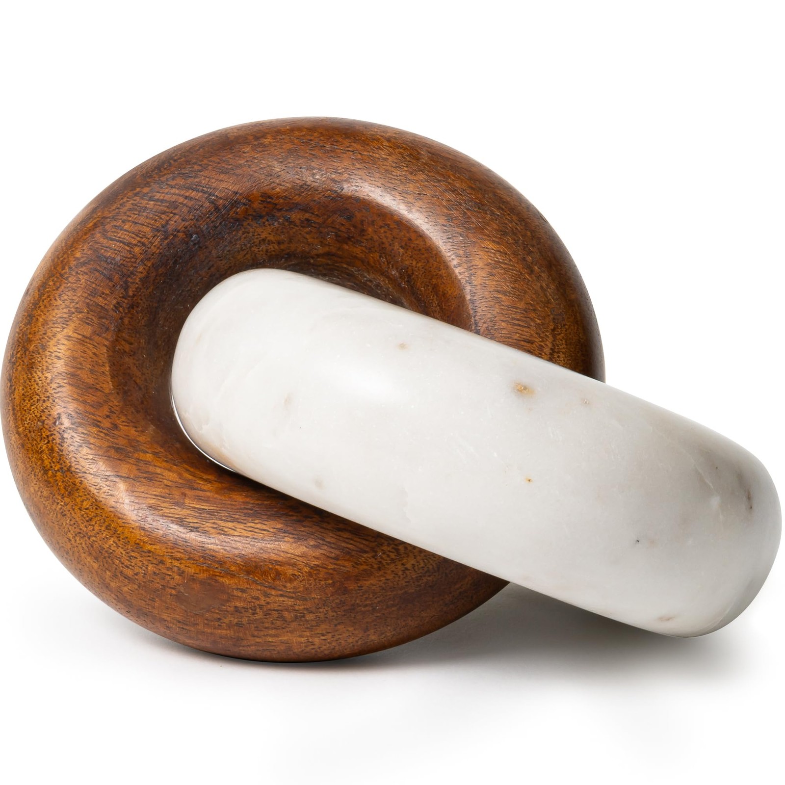 Marble and Wood Knot Decor – Decorative Object for Shelves, White