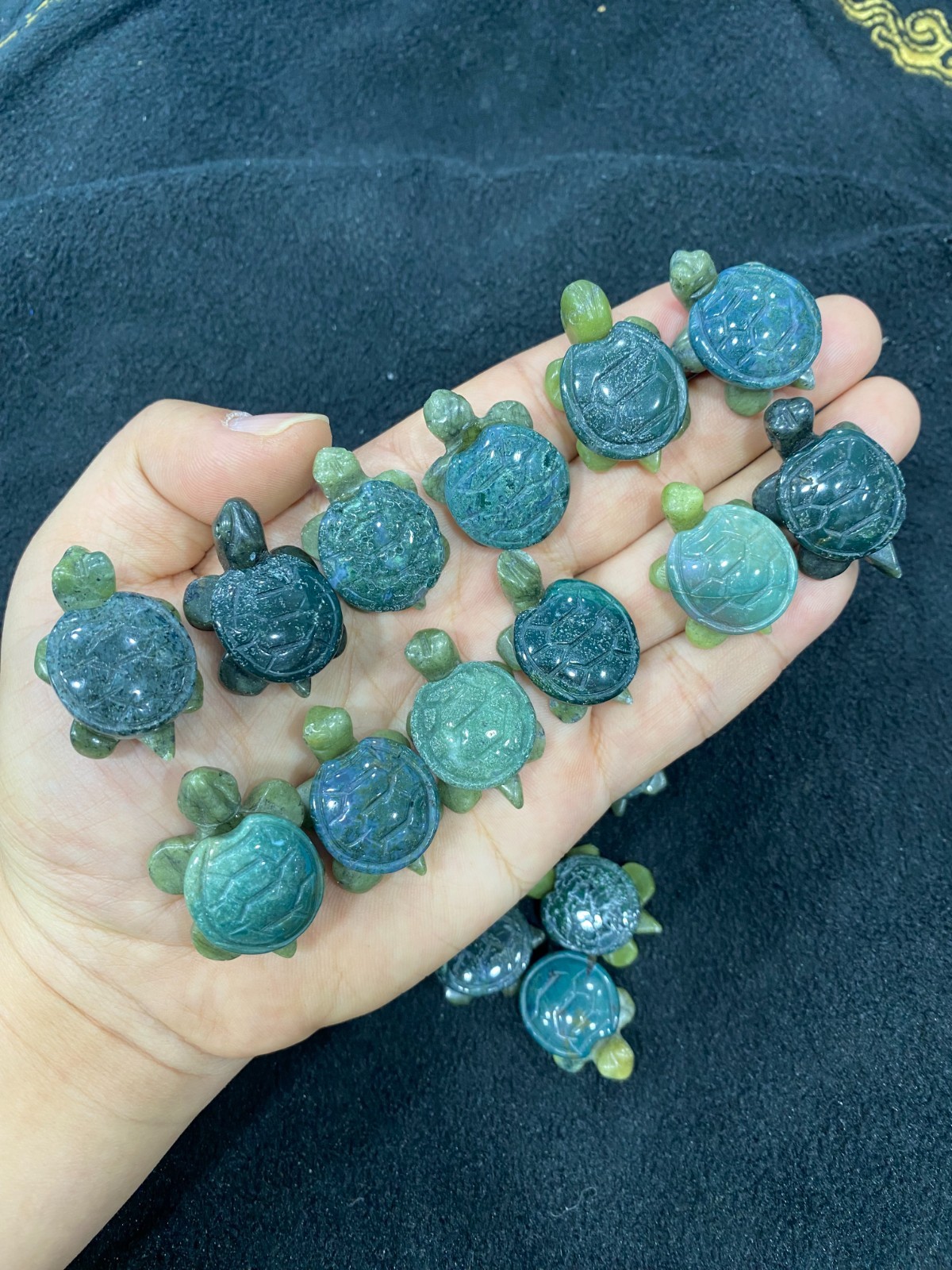 5pcs Natural moss agate quartz crystal carved sea turtle skull reiki healing