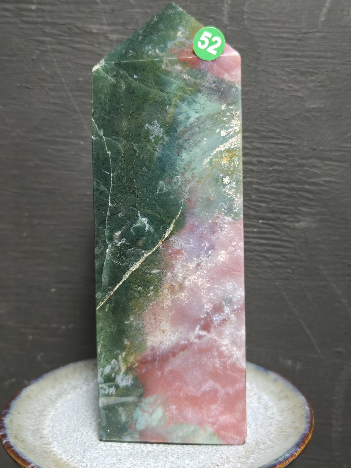 STUNNING HIGH QUALITY RAINBOW OCEAN JASPER/MOSS AGATE TOWER 6in tall G52