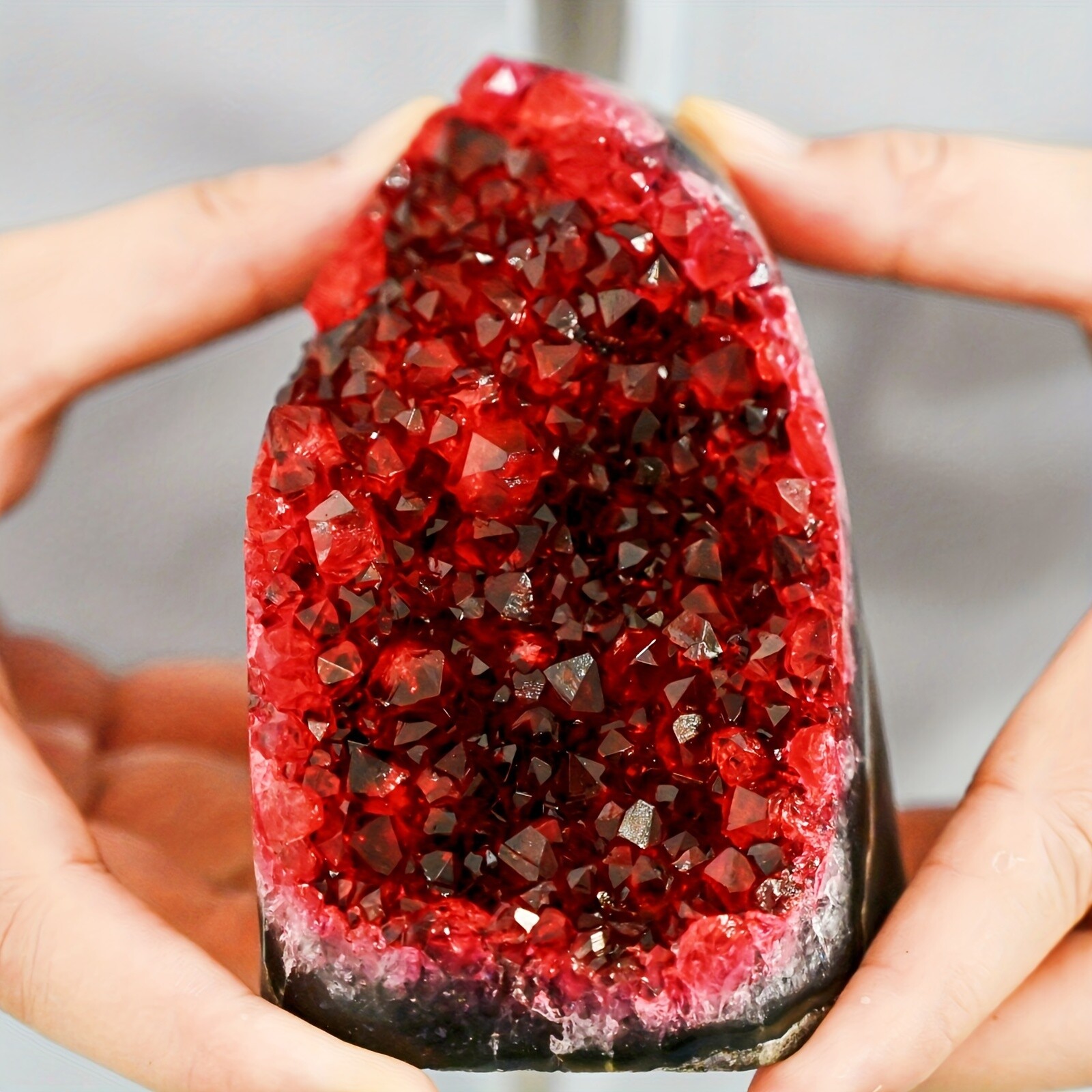1PC Wine Red Geode Cluster with Display Stand Premium Crystal Home Office Decor