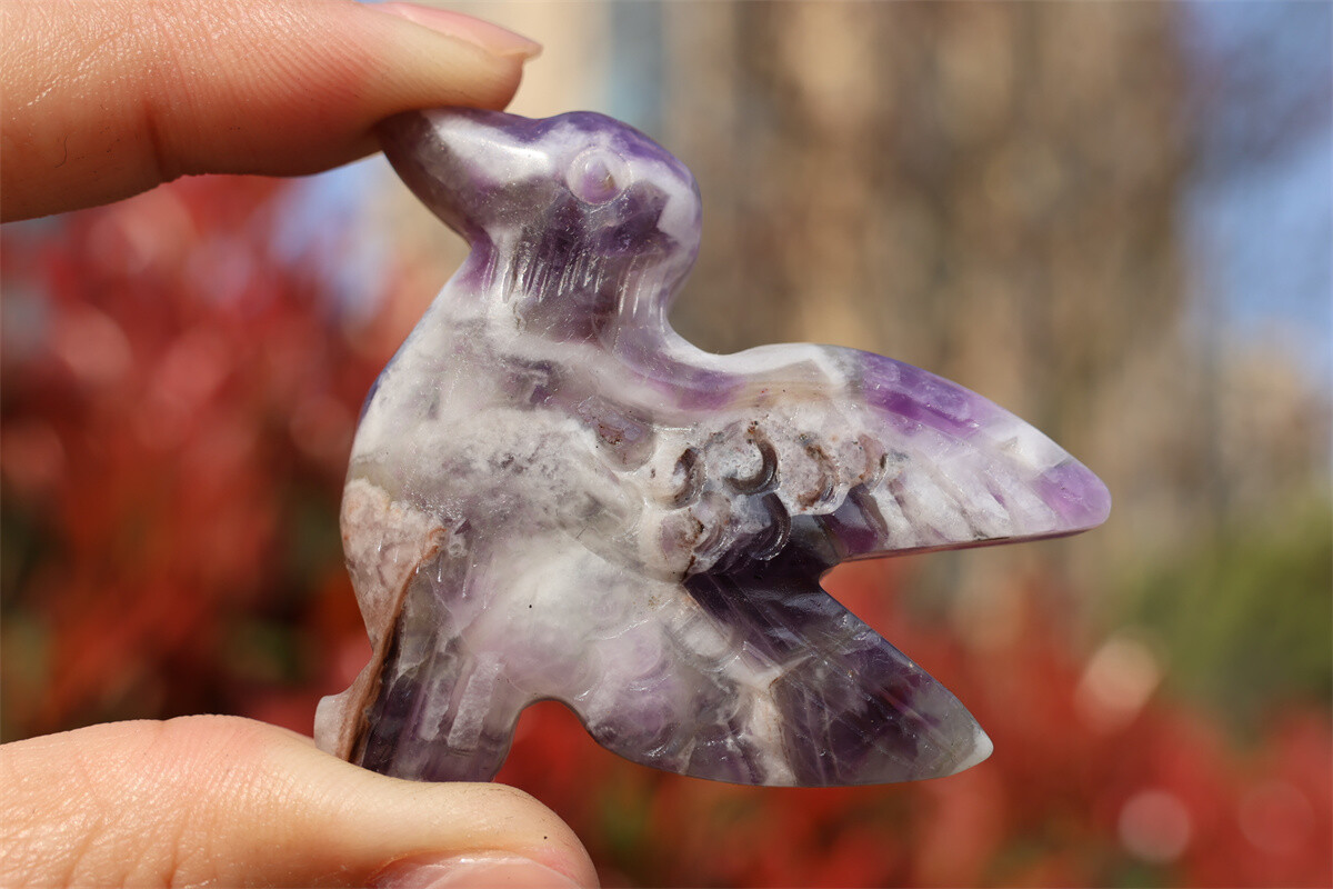 2.3” Hand Carved Natural Dream amethyst Hummingbird Crystal figurine gift 1pc